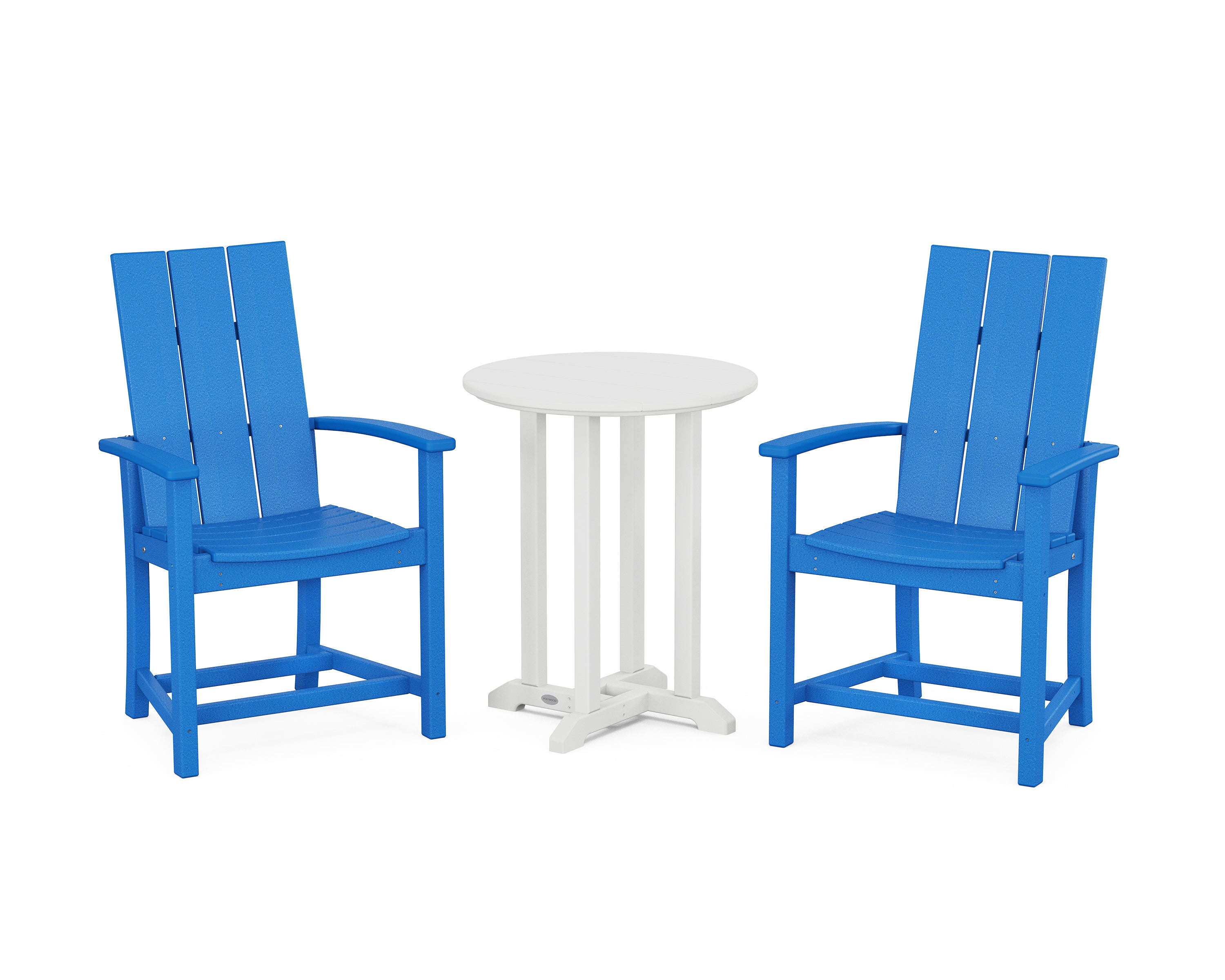 POLYWOOD Modern Adirondack 3-Piece Round Farmhouse Bistro Dining Set in Pacific Blue / White