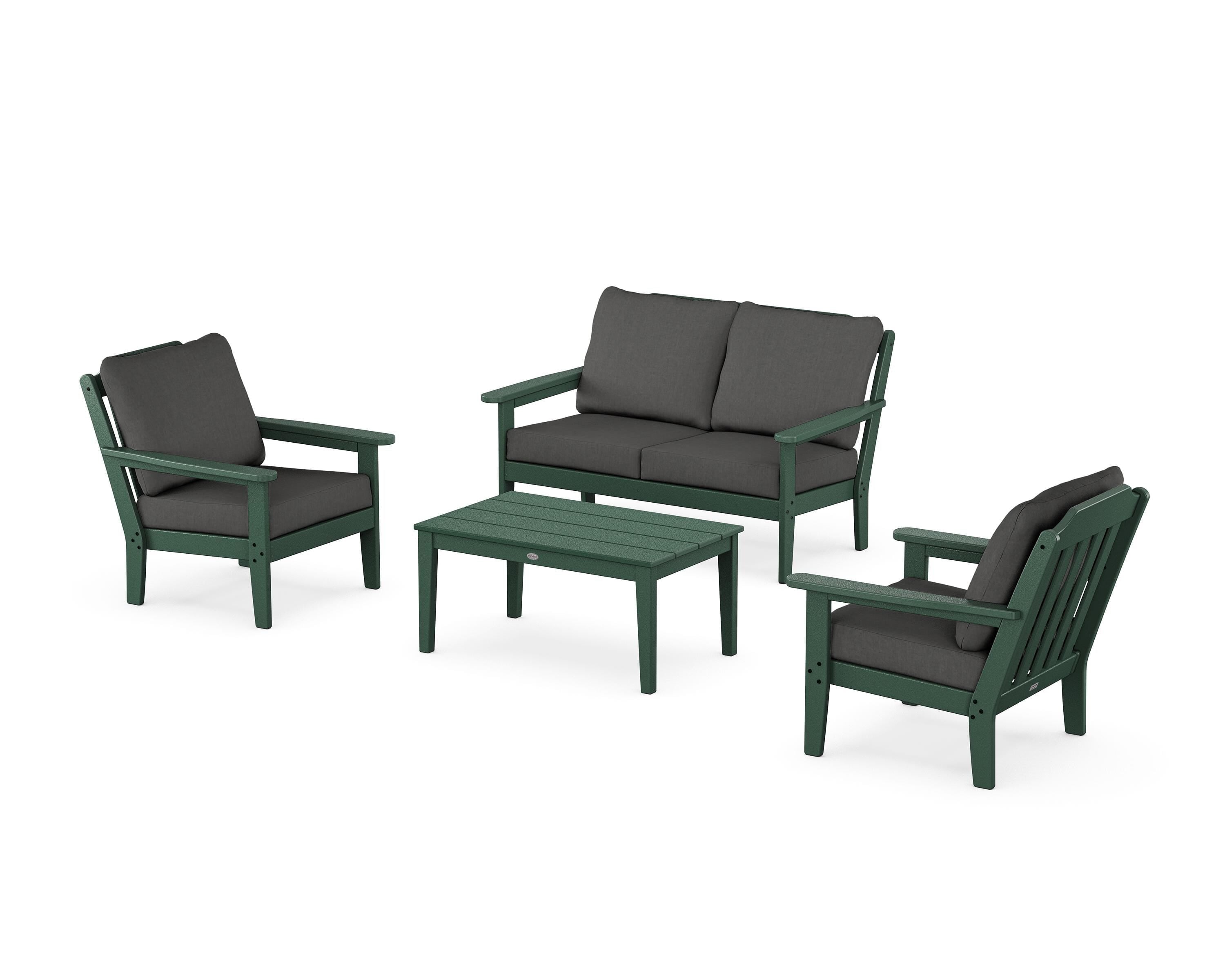 Country Living Cottage 4-Piece Deep Seating Set with Loveseat in Green / Spectrum Carbon