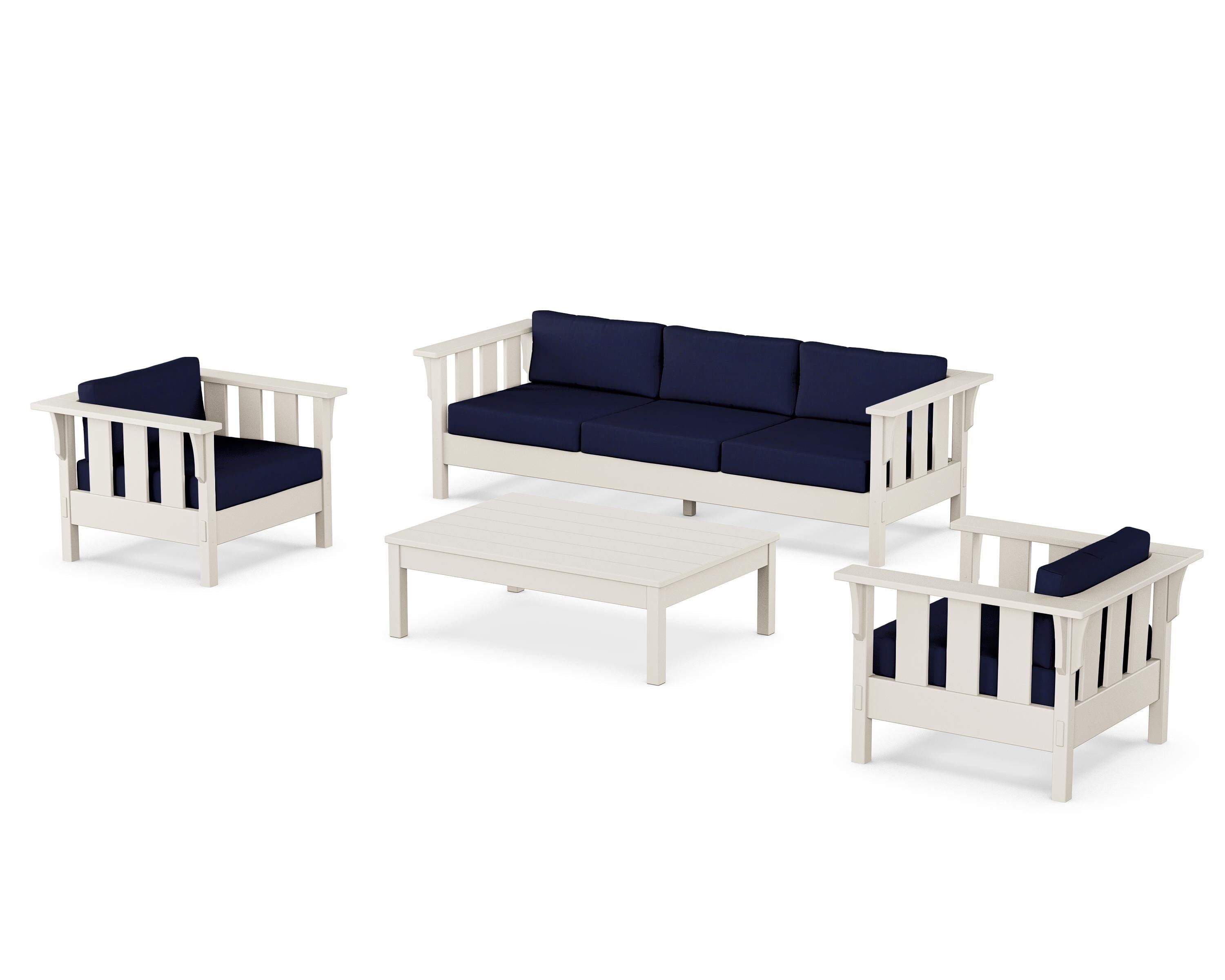 Martha Stewart by POLYWOOD Acadia 4-Piece Deep Seating Set with Sofa in Sand / Navy