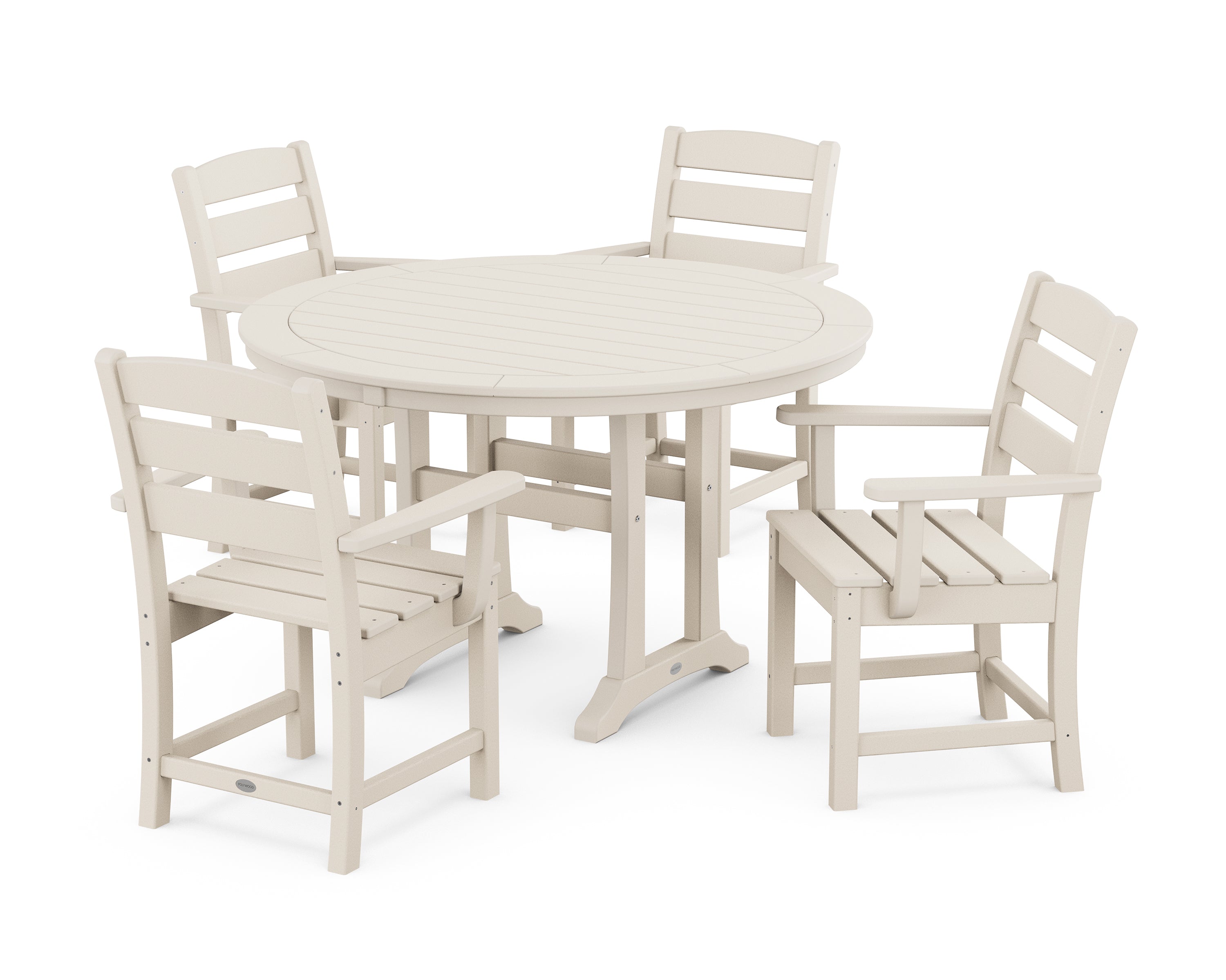 POLYWOOD® Lakeside 5-Piece Round Dining Set with Trestle Legs in Sand