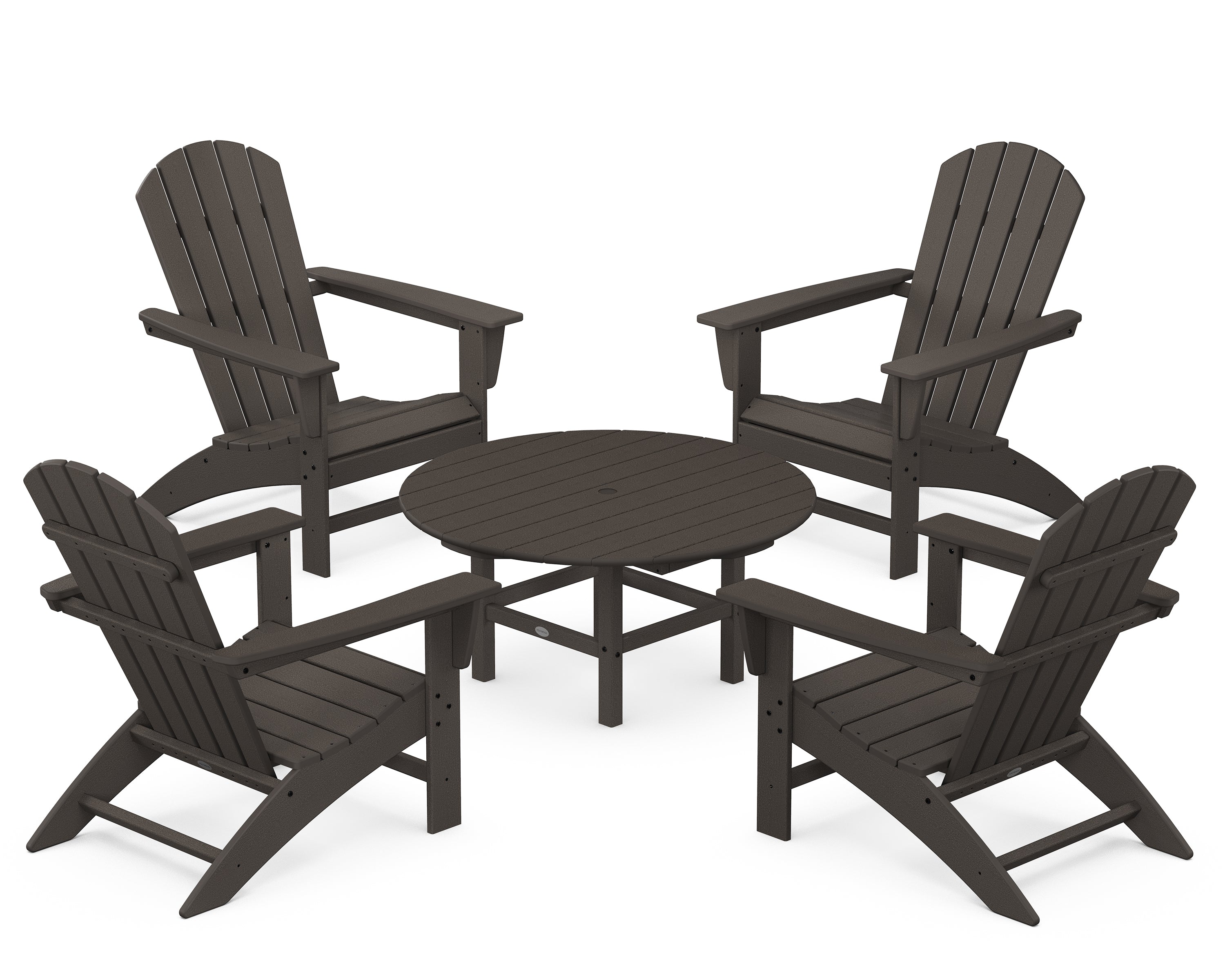 POLYWOOD Nautical 5-Piece Adirondack Chair Conversation Set in Vintage Coffee