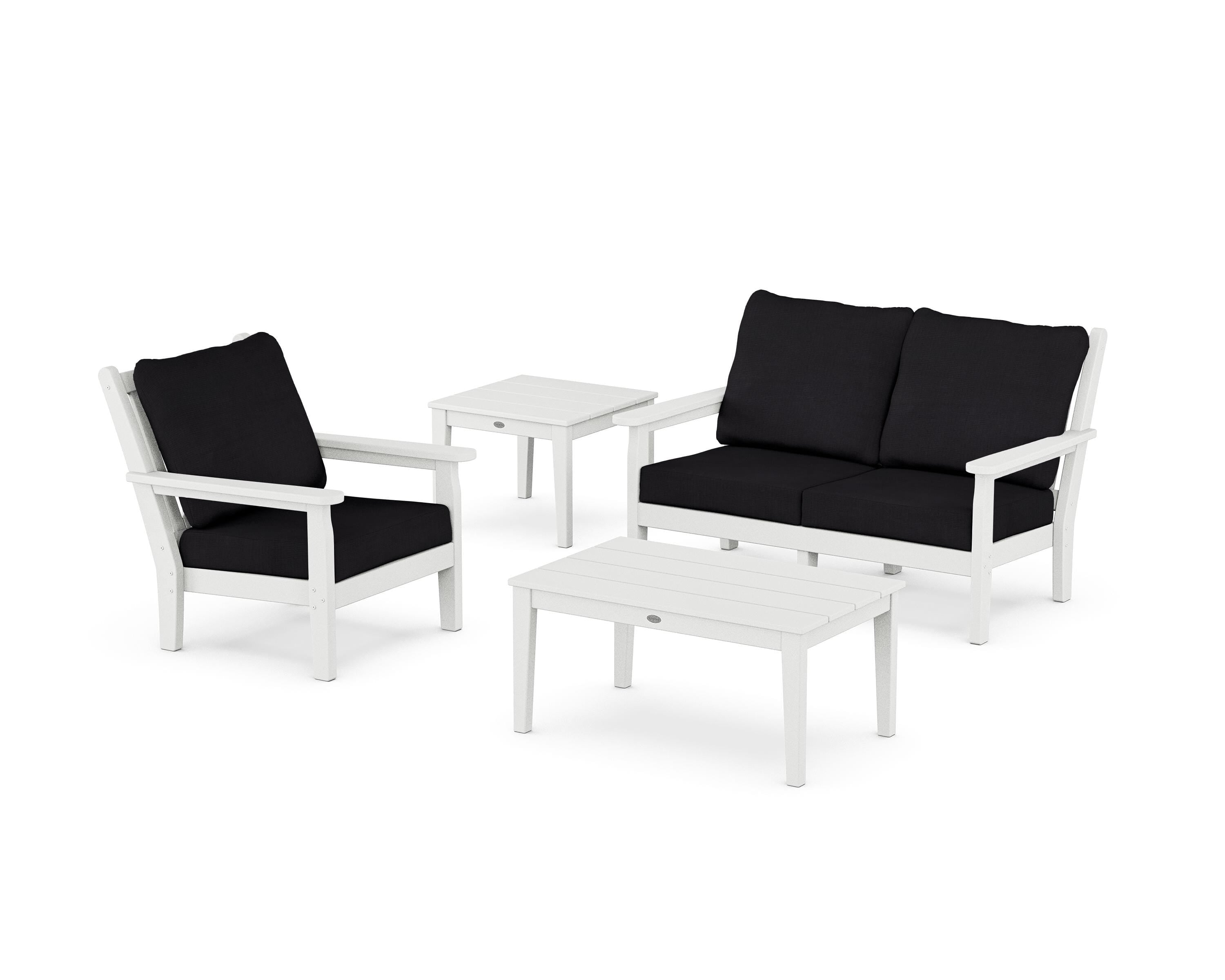 POLYWOOD Chippendale 4-Piece Deep Seating Set in White / Midnight Linen