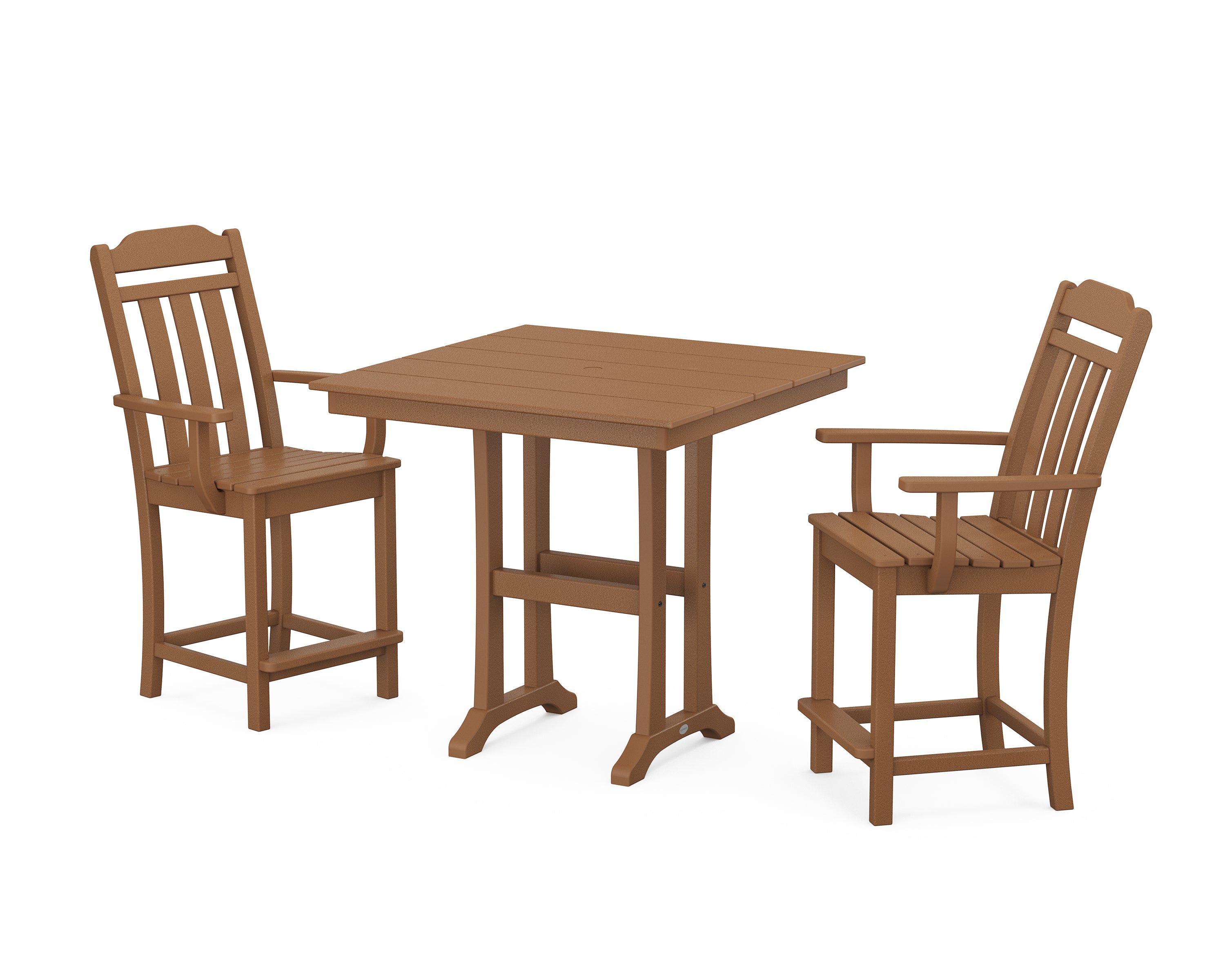 Country Living Cottage 3-Piece Farmhouse Counter Set with Trestle Legs in Teak