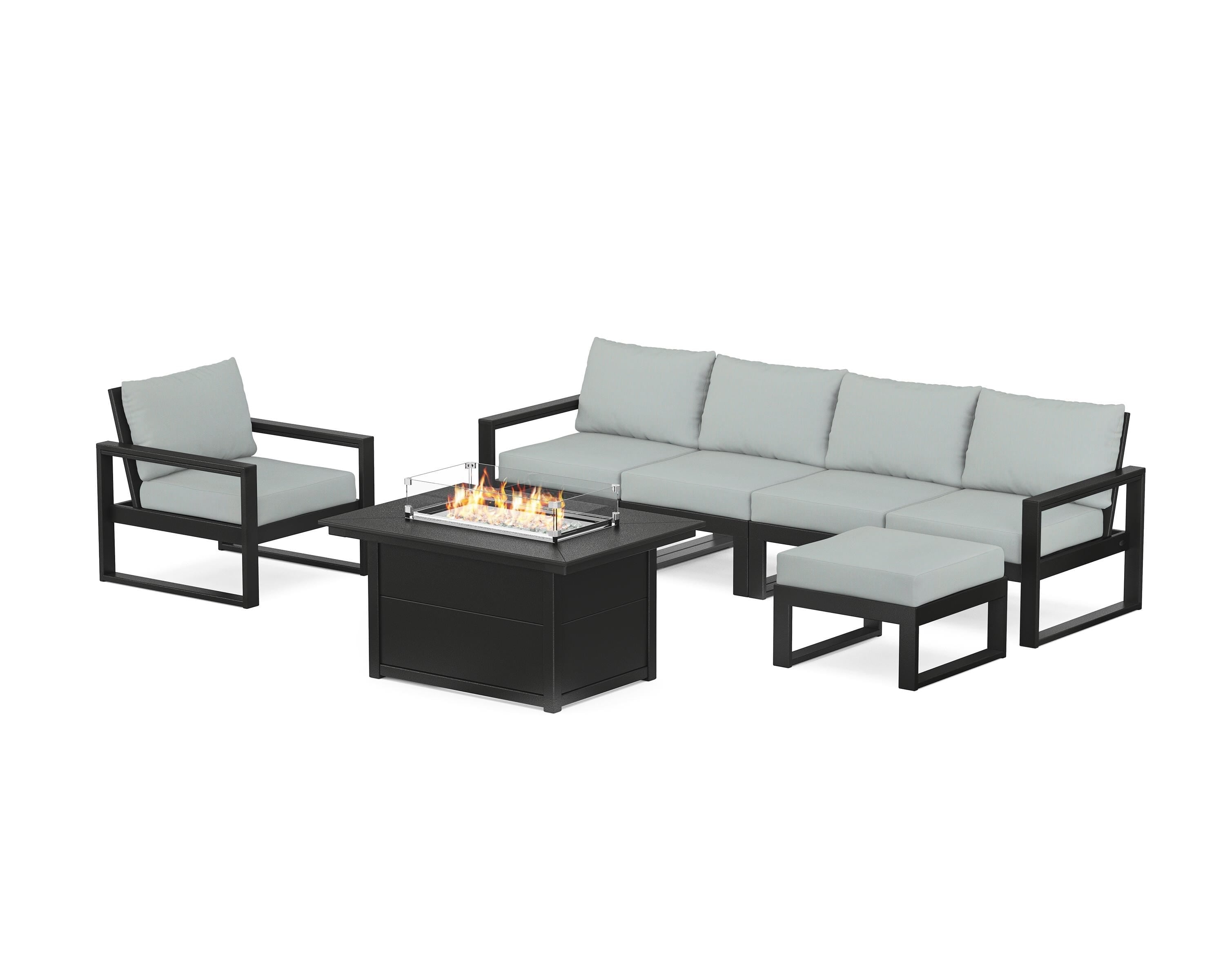 POLYWOOD EDGE Sectional Lounge and Fire Pit Set in Black / Spa