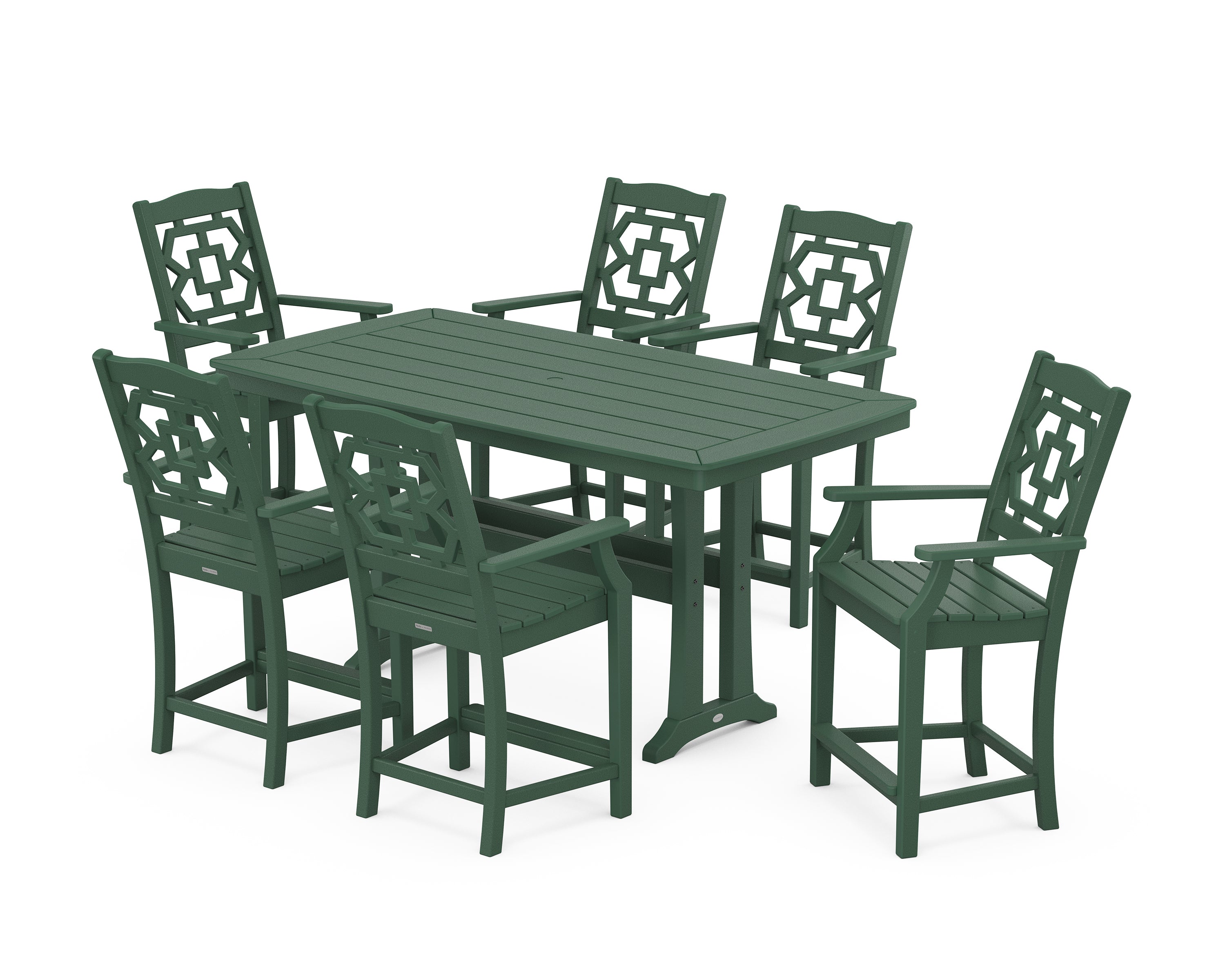 Martha Stewart by POLYWOOD® Chinoiserie Arm Chair 7-Piece Counter Set with Trestle Legs in Green