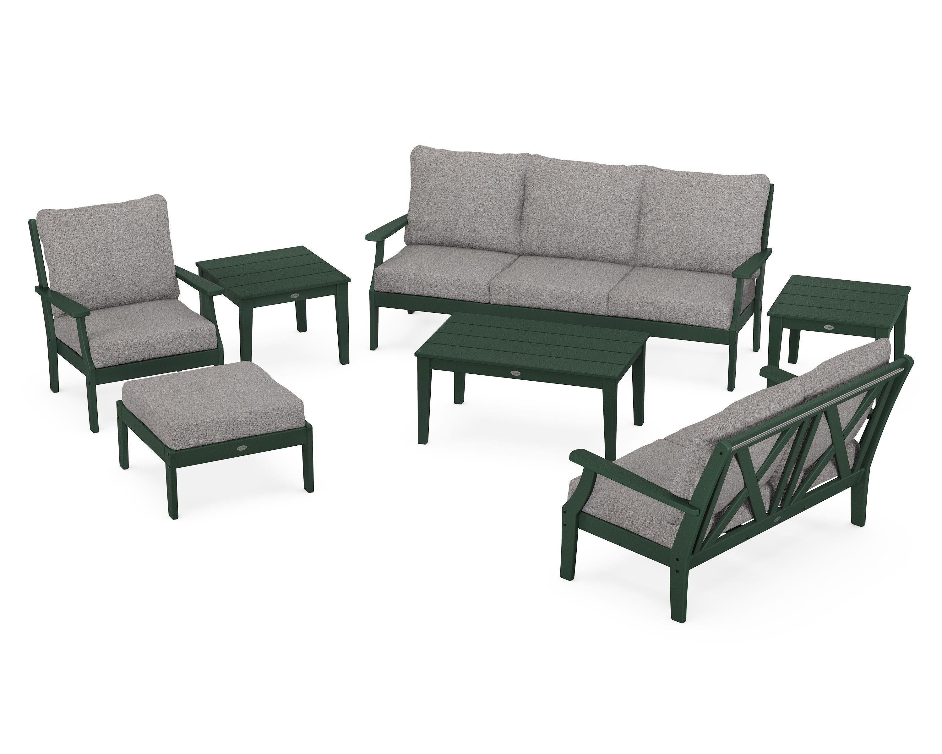 POLYWOOD Braxton 7-Piece Deep Seating Set in Green / Grey Mist
