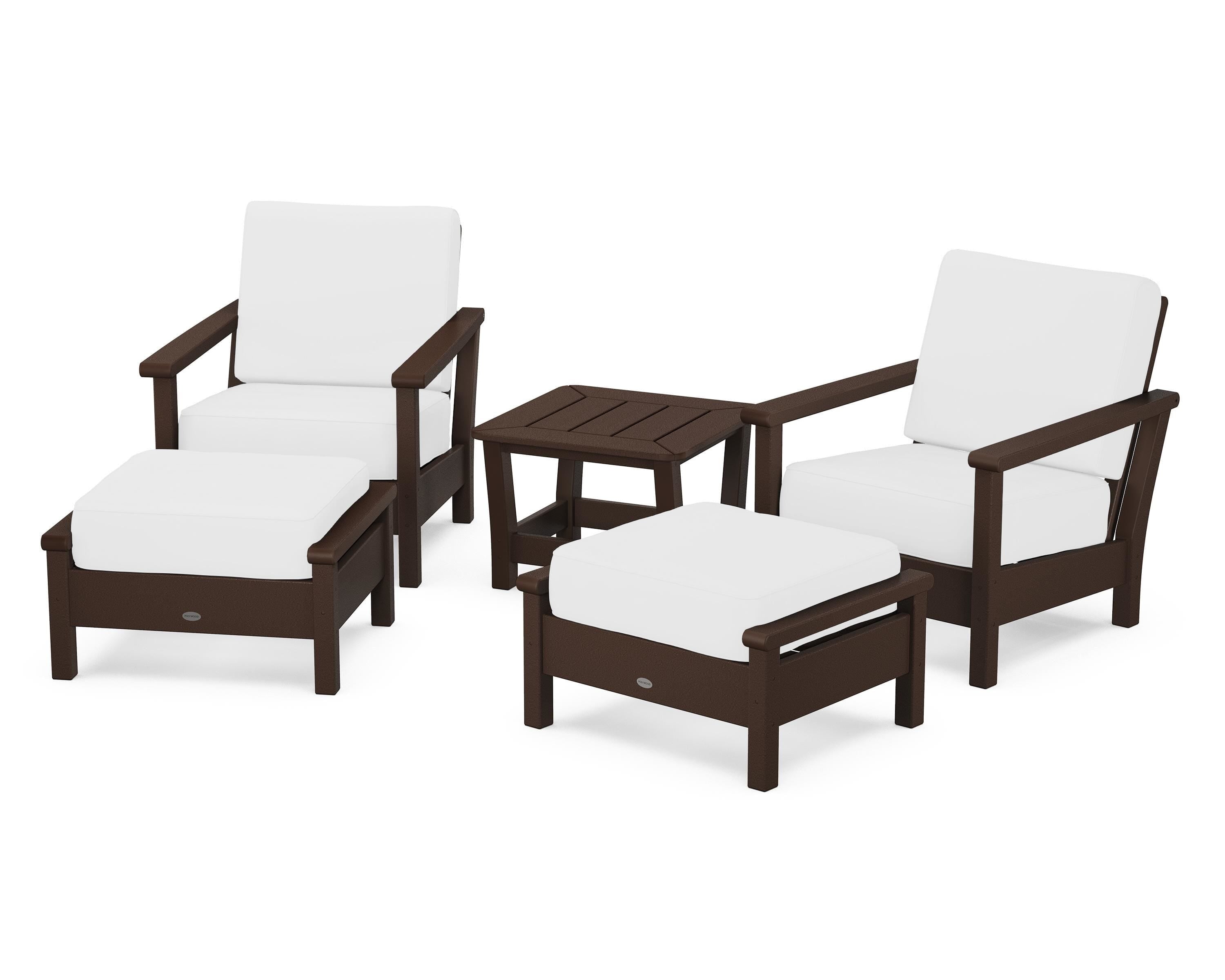 POLYWOOD Harbour 5-Piece Deep Seating Chair Set in Mahogany / Natural