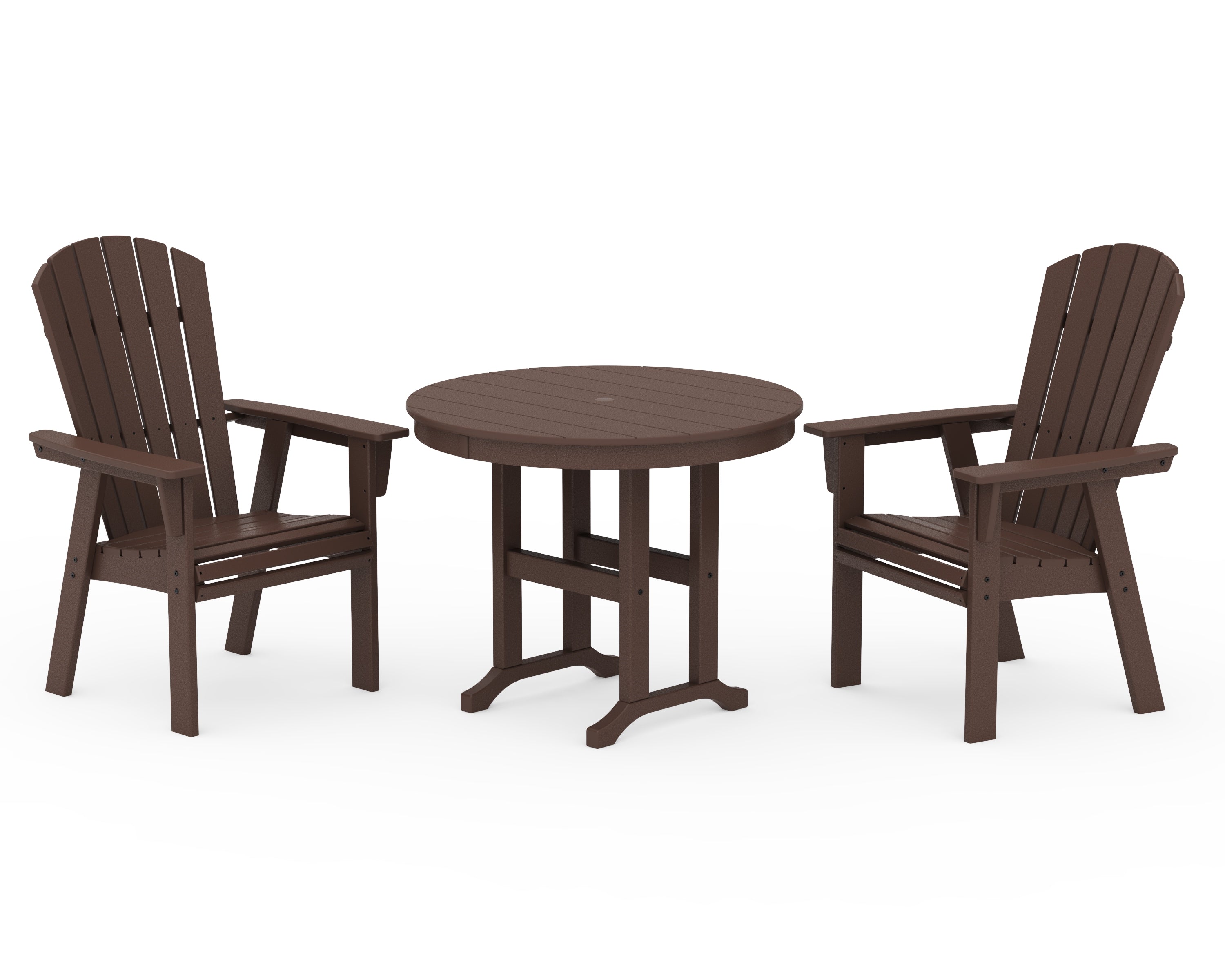 POLYWOOD Nautical Adirondack 3-Piece Round Dining Set in Mahogany