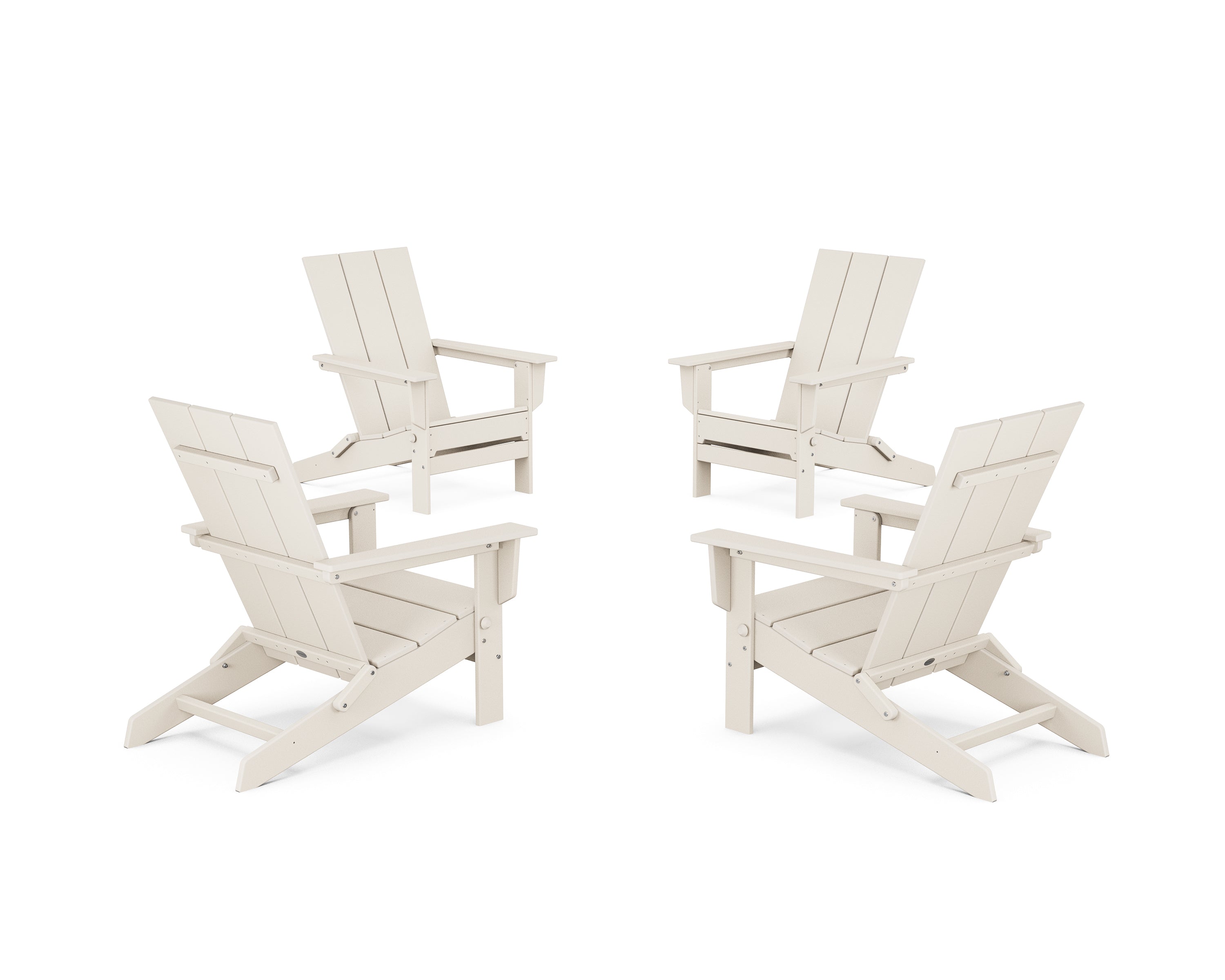 POLYWOOD 4-Piece Modern Studio Folding Adirondack Chair Conversation Set in Sand