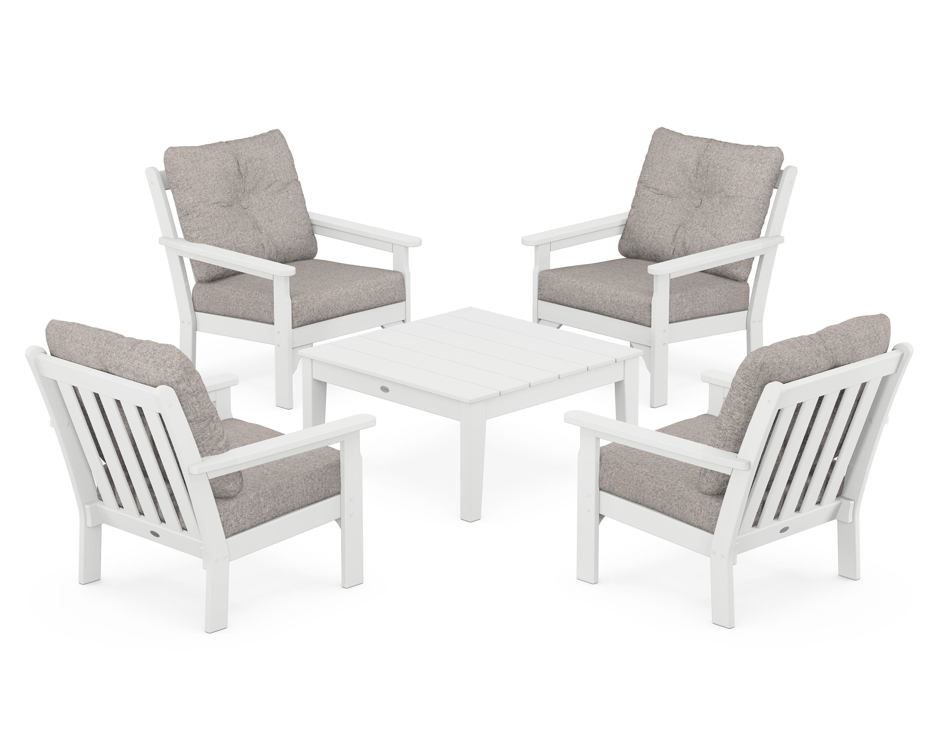 POLYWOOD Vineyard 5-Piece Deep Seating Conversation Set in White / Weathered Tweed