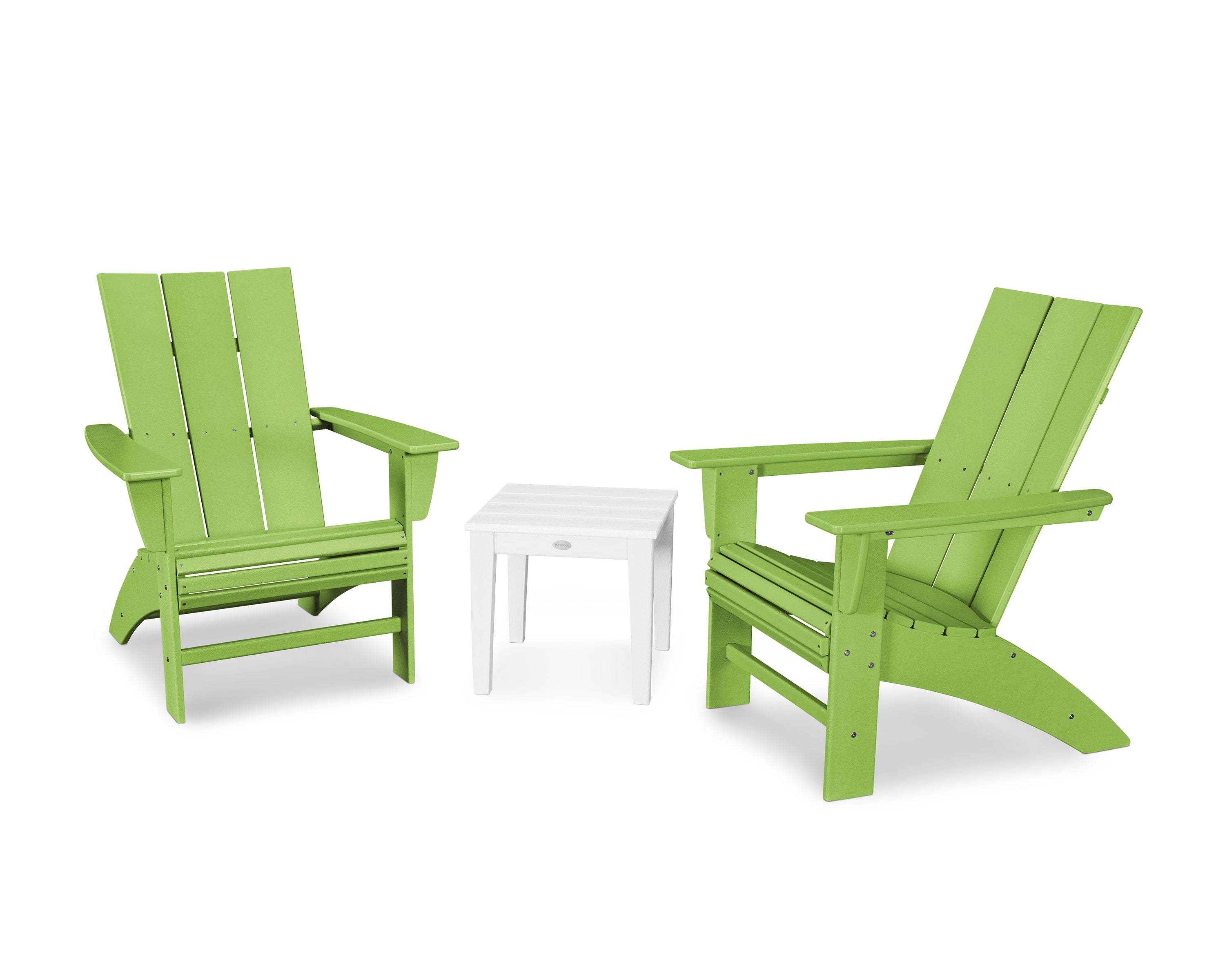 POLYWOOD Modern 3-Piece Curveback Adirondack Set in Lime / White