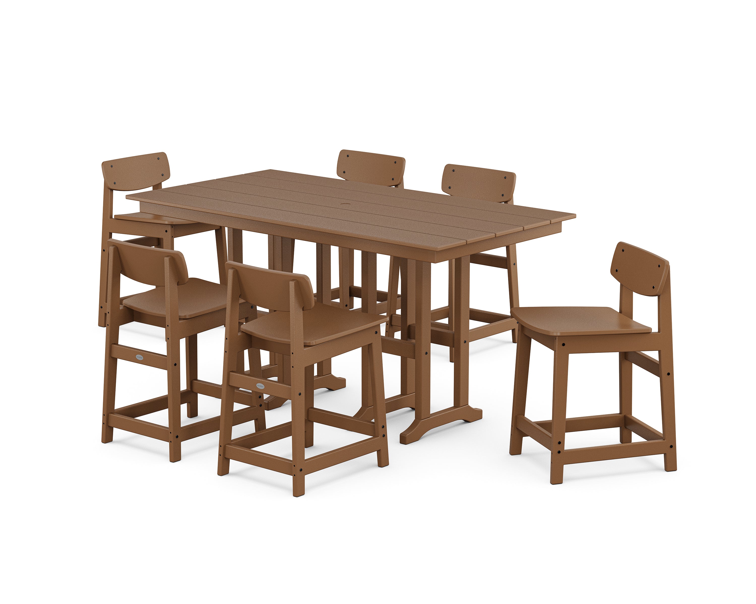 POLYWOOD Modern Studio Urban Lowback Counter Chair 7-Piece Set in Teak