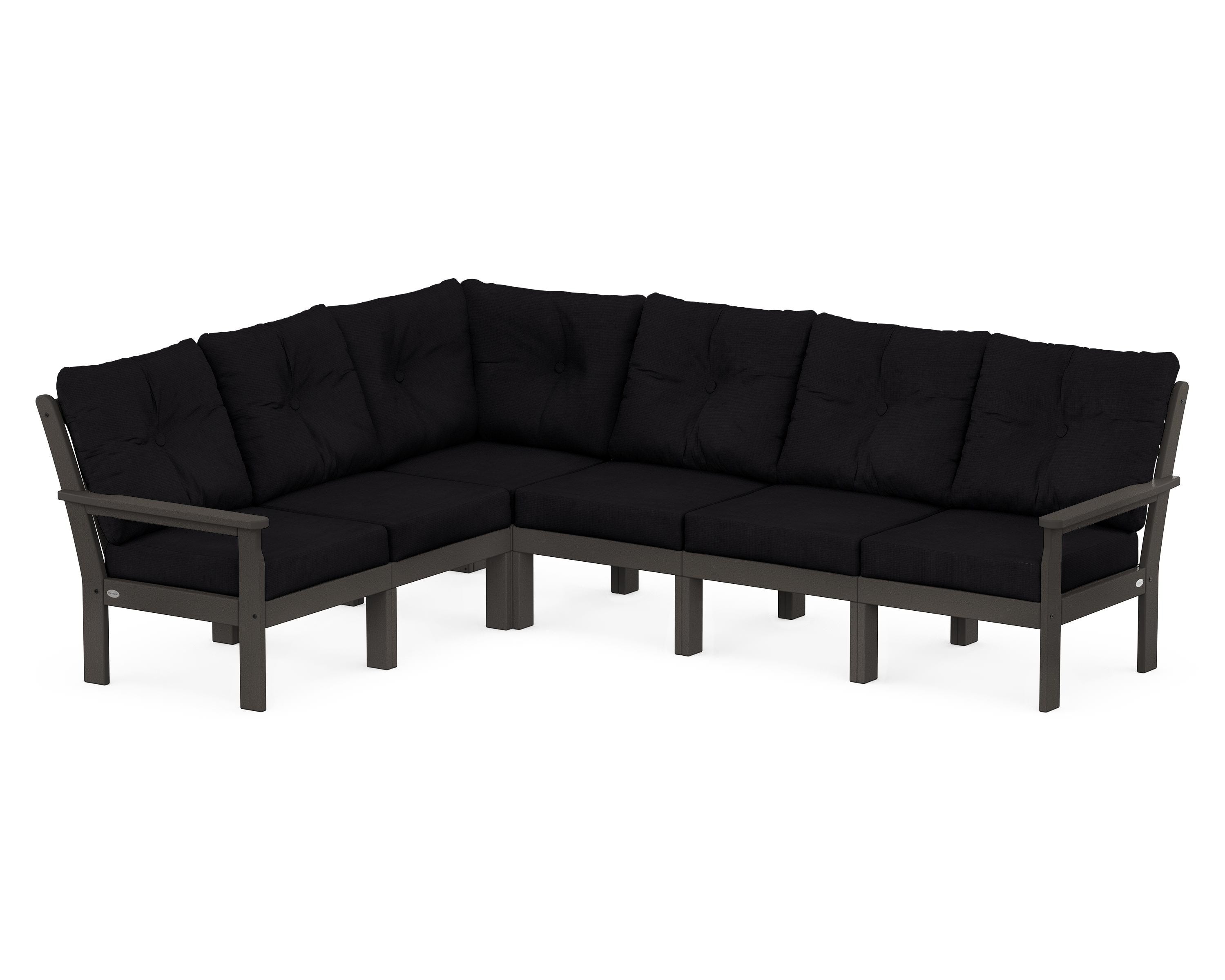 POLYWOOD Vineyard 6-Piece Sectional in Vintage Coffee / Midnight Linen