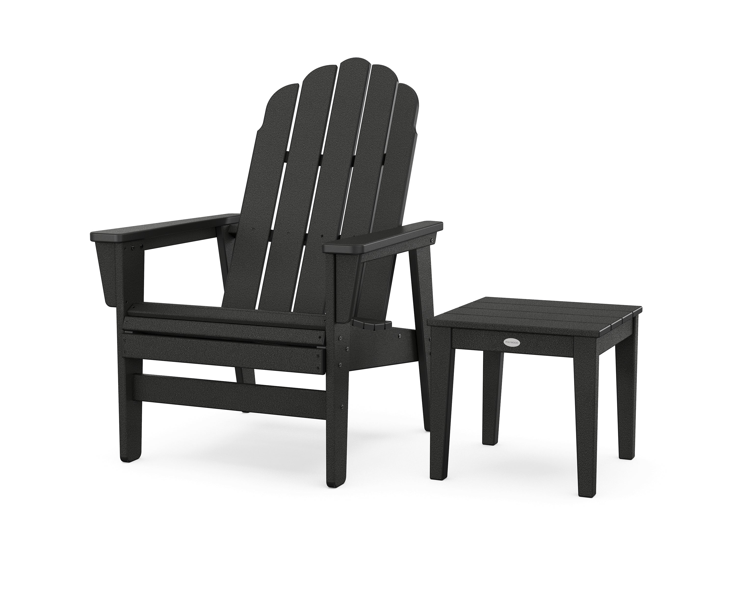 POLYWOOD Vineyard Grand Upright Adirondack Chair with Side Table in Black