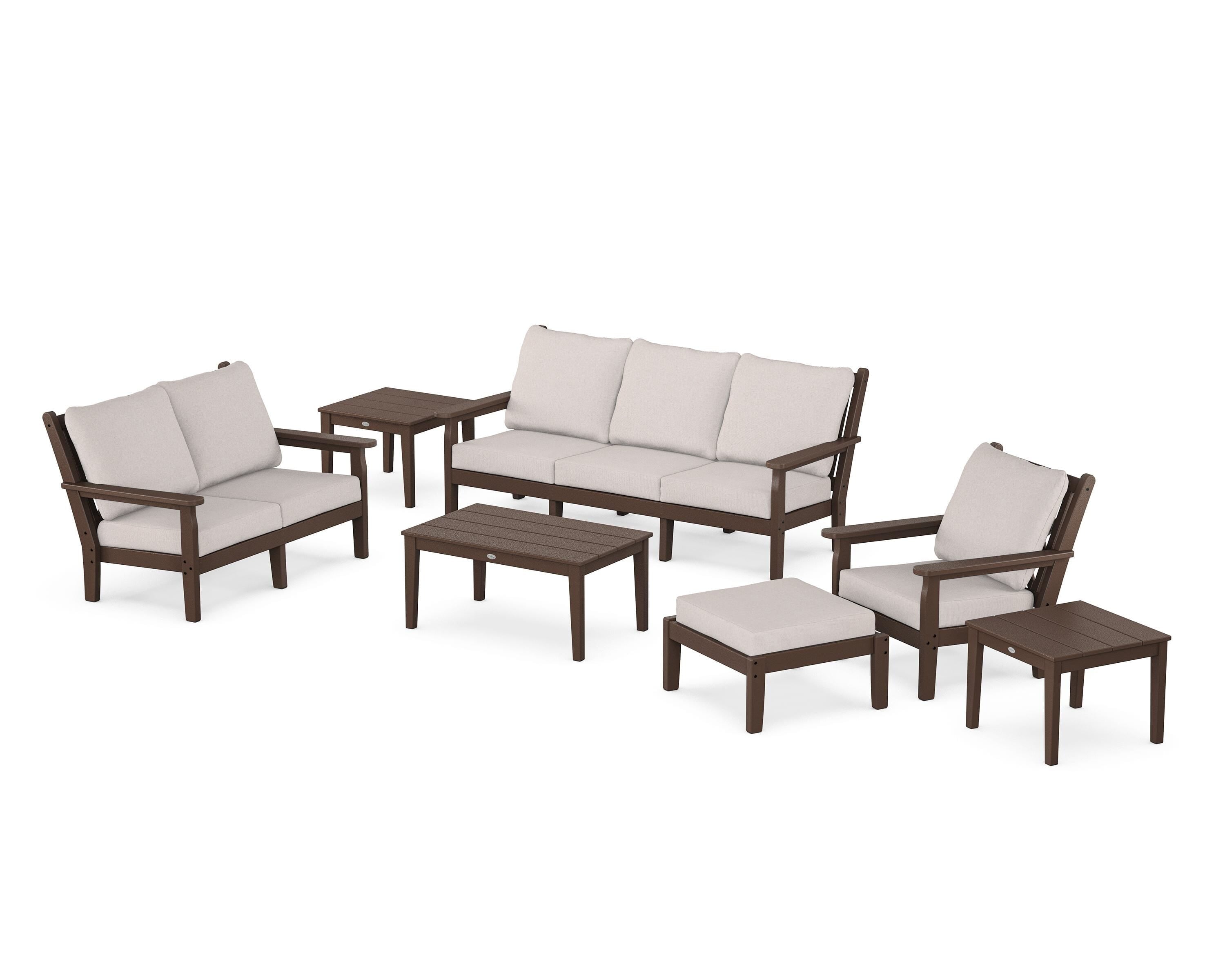 POLYWOOD Chippendale 7-Piece Deep Seating Set in Mahogany / Dune Burlap