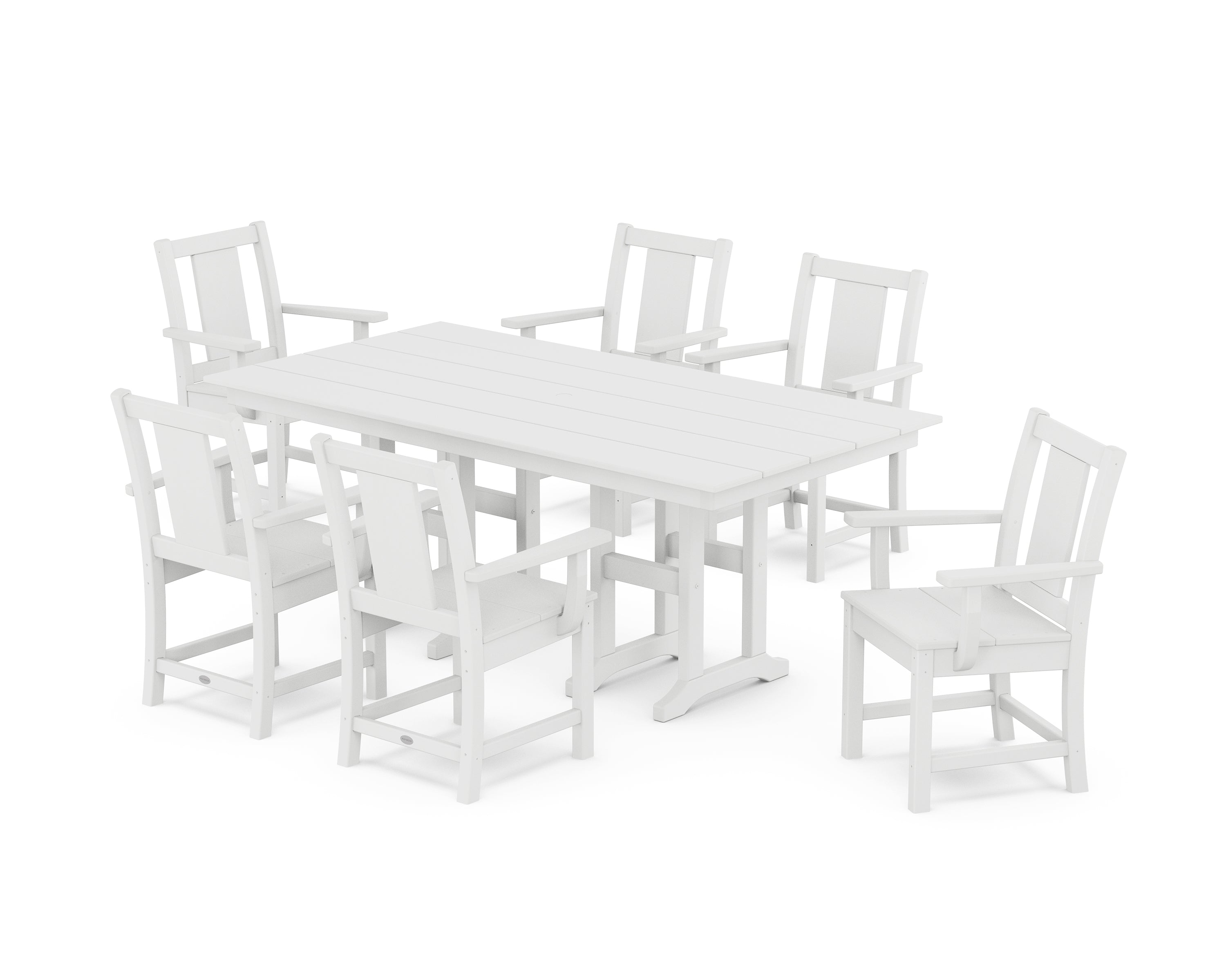 POLYWOOD Prairie Arm Chair 7-Piece Farmhouse Dining Set in White