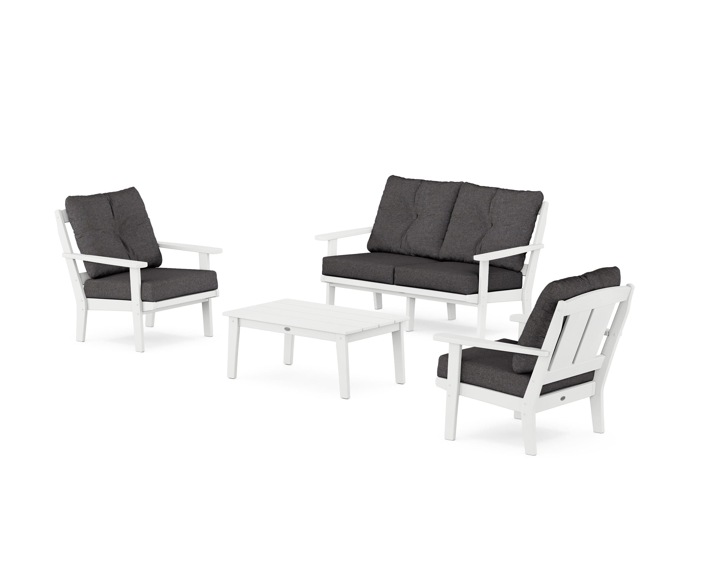 POLYWOOD Mission 4-Piece Deep Seating Set with Loveseat in White / Ash Charcoal