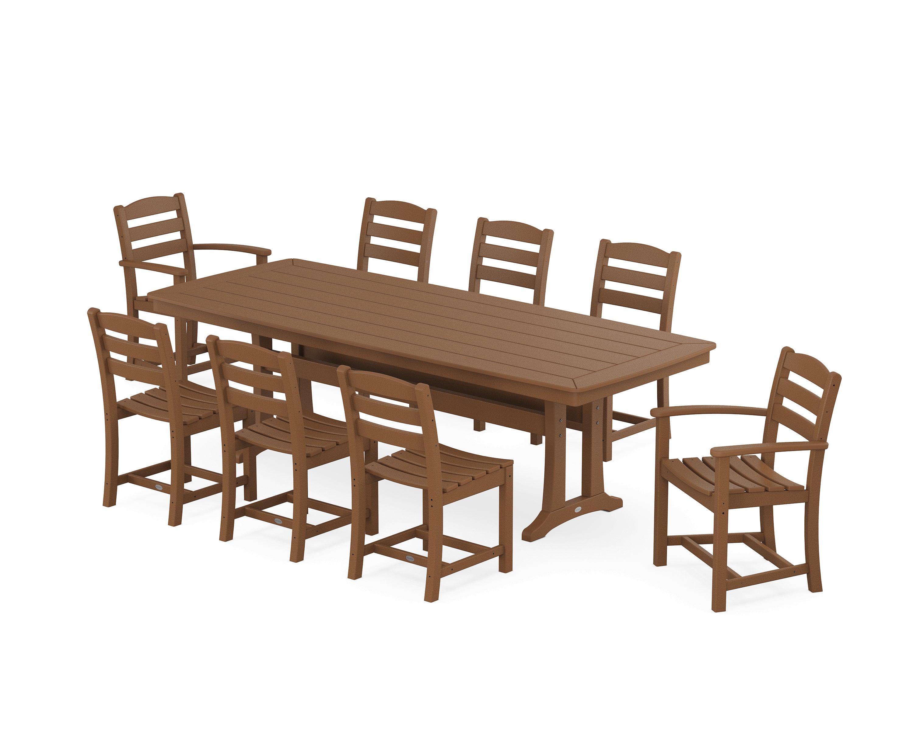 POLYWOOD La Casa Café 9-Piece Dining Set with Trestle Legs in Teak