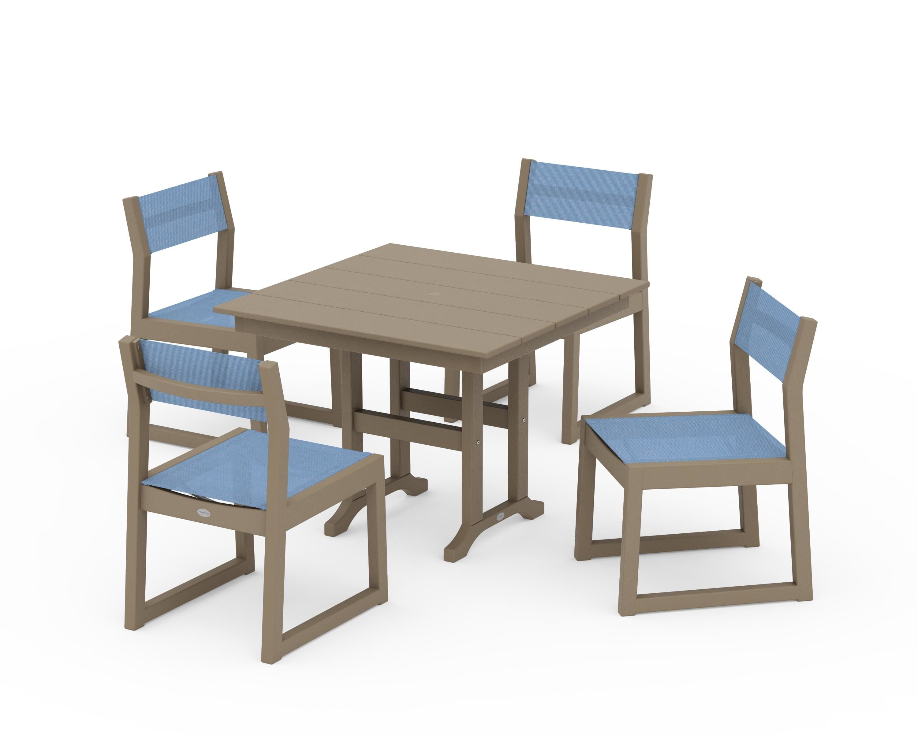 POLYWOOD EDGE Sling Side Chair 5-Piece Farmhouse Dining Set in Vintage Sahara / Poolside Sling