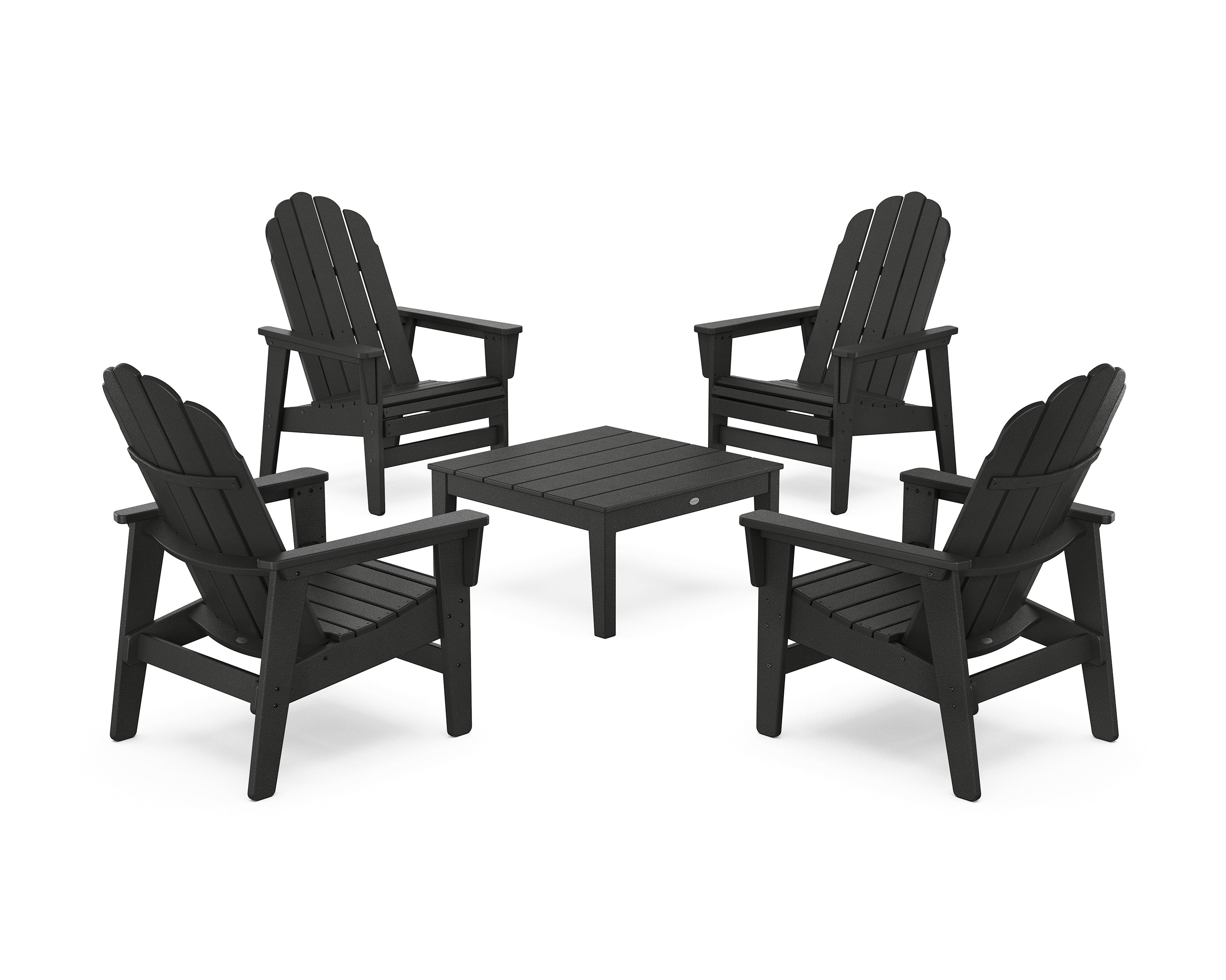POLYWOOD 5-Piece Vineyard Grand Upright Adirondack Chair Conversation Group in Black