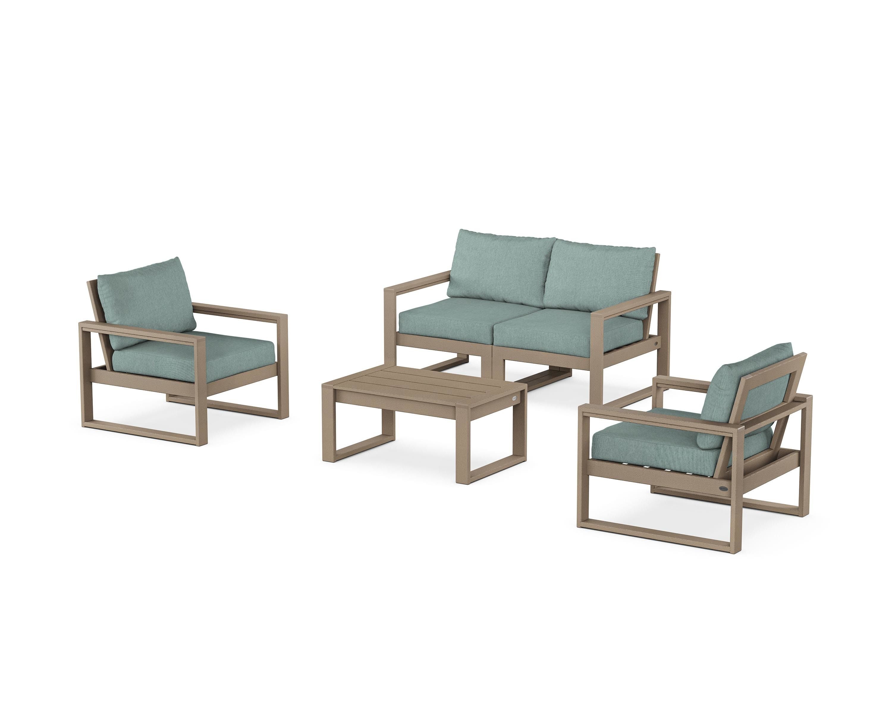 POLYWOOD EDGE Sectional 4-Piece Deep Seating Set with Loveseat in Vintage Sahara / Glacier Spa