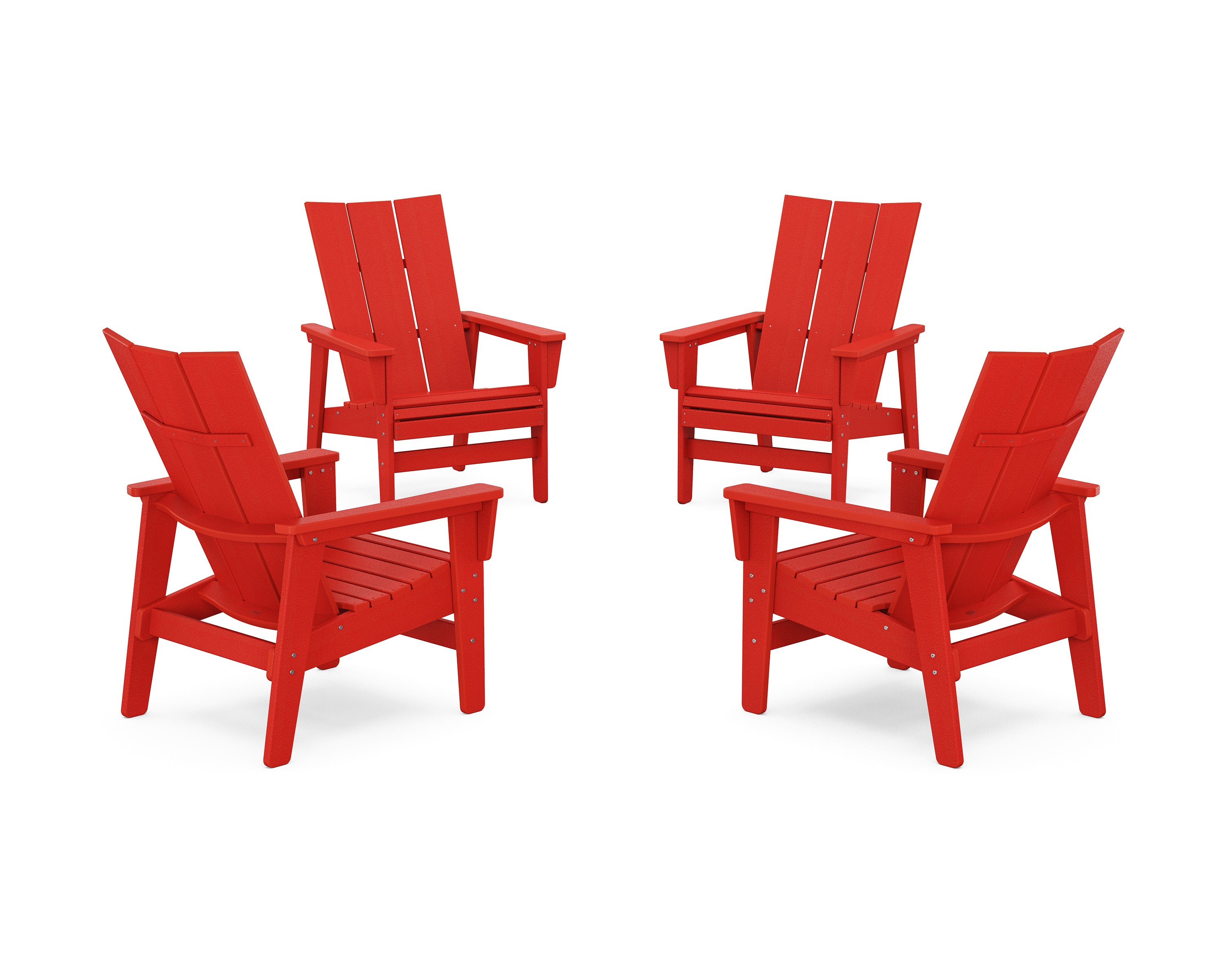 POLYWOOD 4-Piece Modern Grand Upright Adirondack Chair Conversation Set in Sunset Red