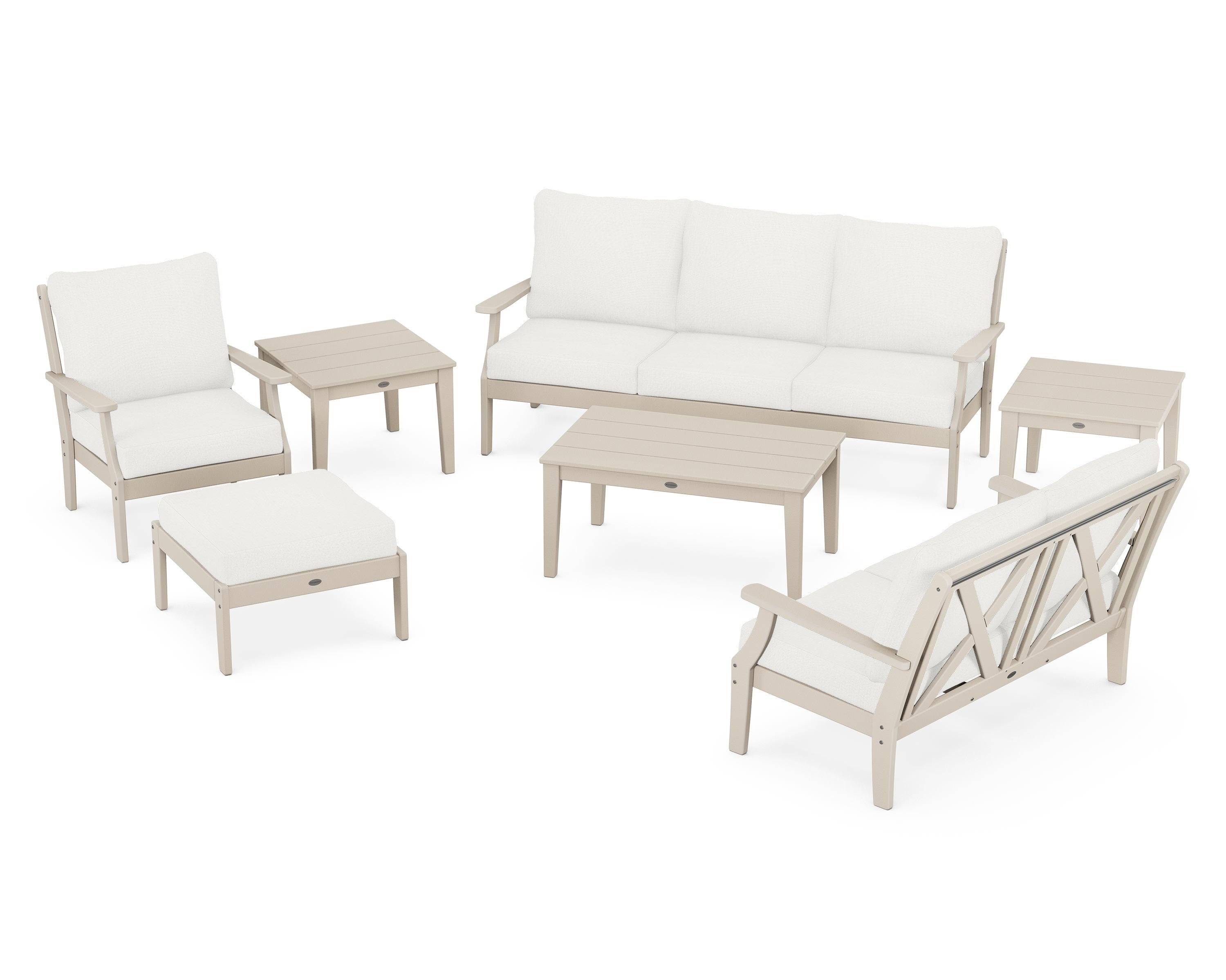 POLYWOOD Braxton 7-Piece Deep Seating Set in Sand / Natural Linen