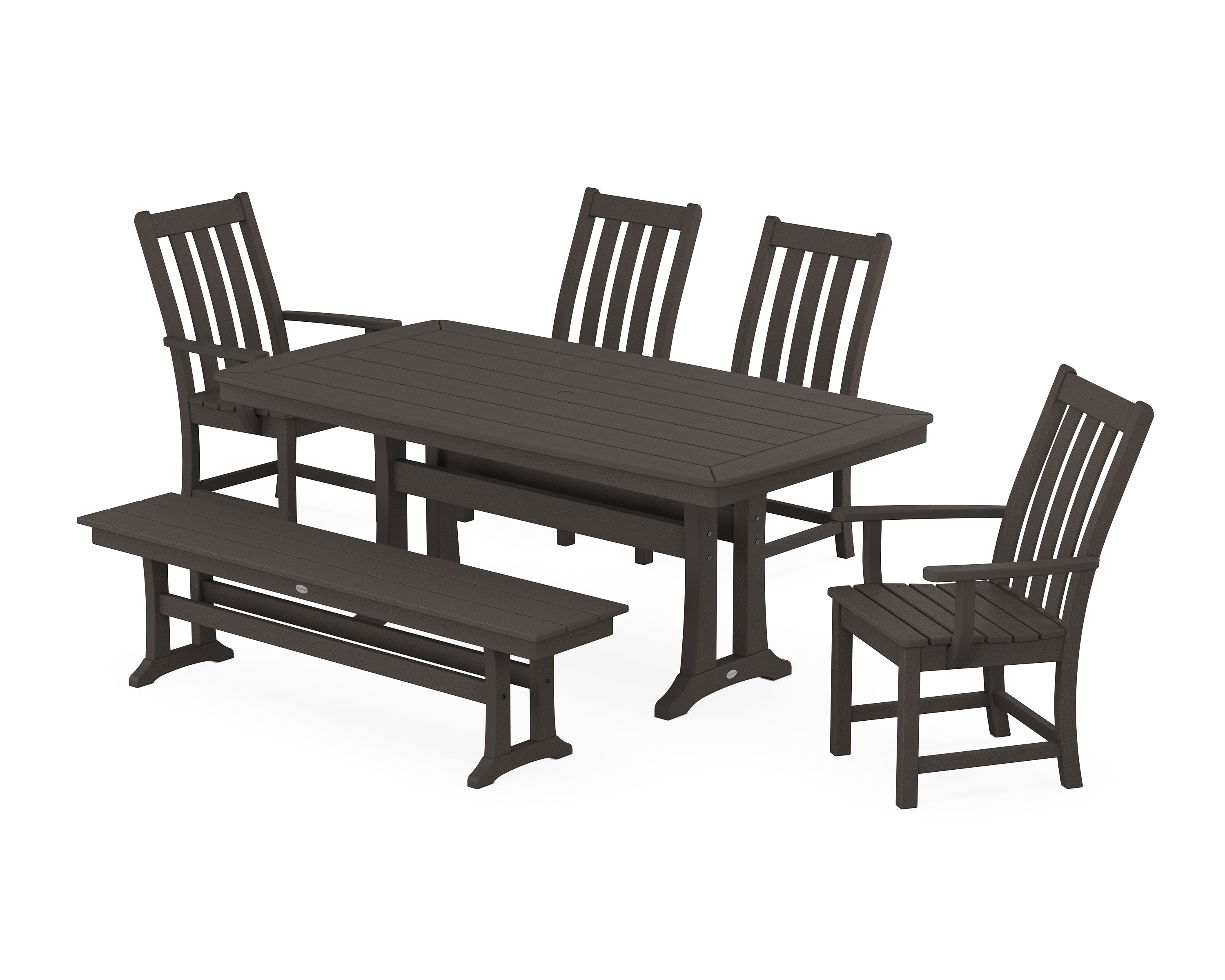 POLYWOOD Vineyard 6-Piece Dining Set with Trestle Legs in Vintage Coffee