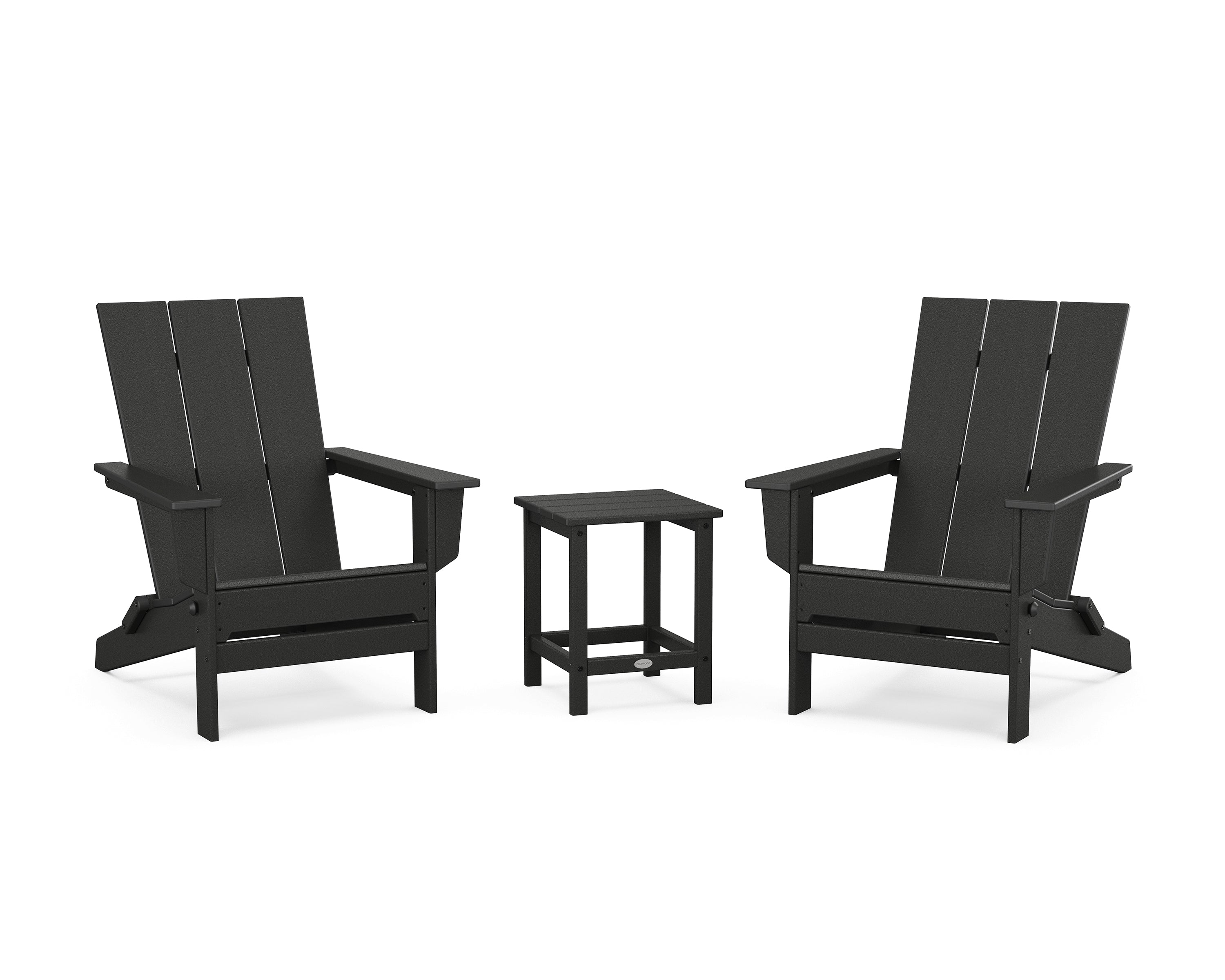 POLYWOOD 3-Piece Modern Studio Folding Adirondack Set in Black