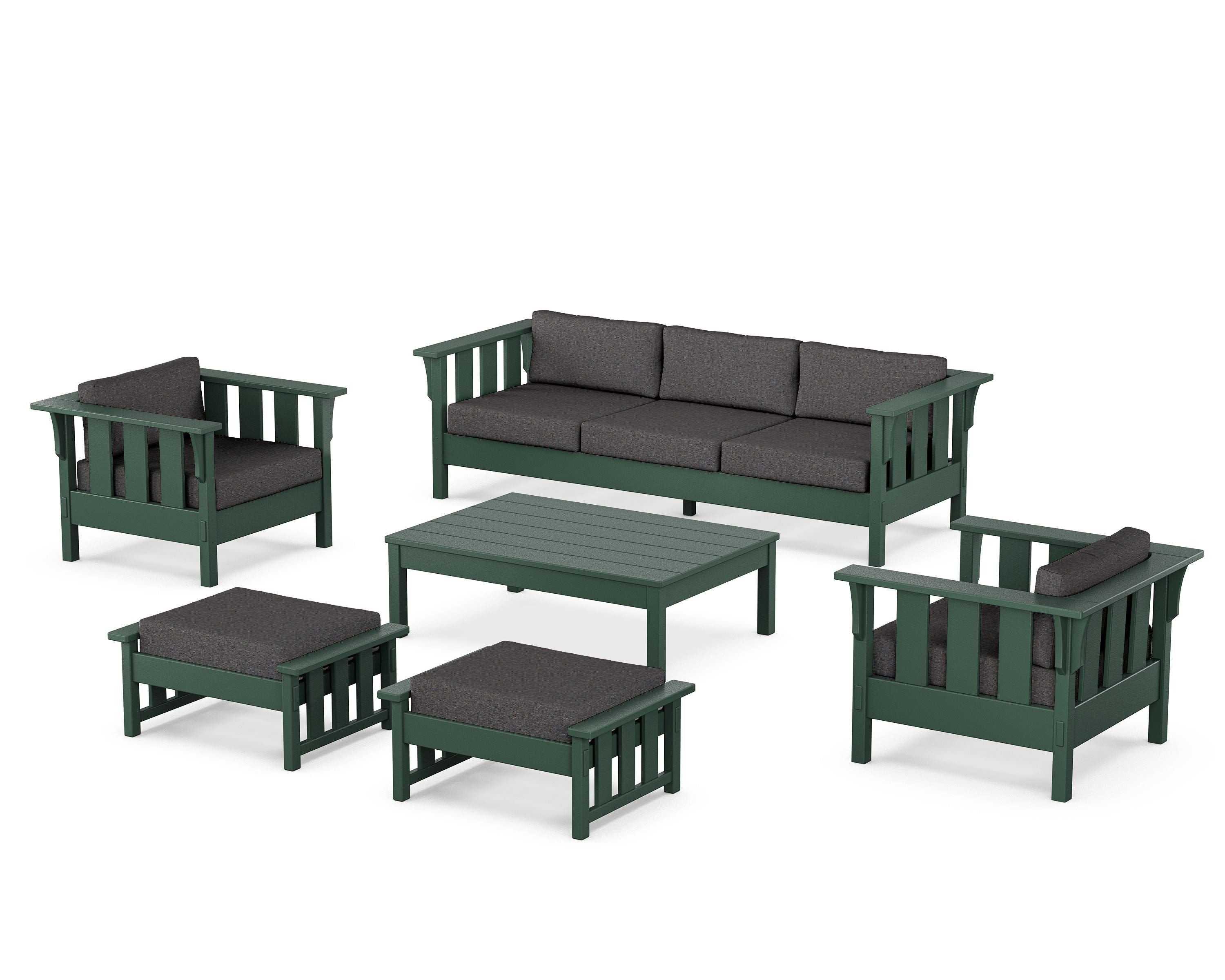 Martha Stewart by POLYWOOD Acadia 6-Piece Lounge Sofa Set in Green / Ash Charcoal