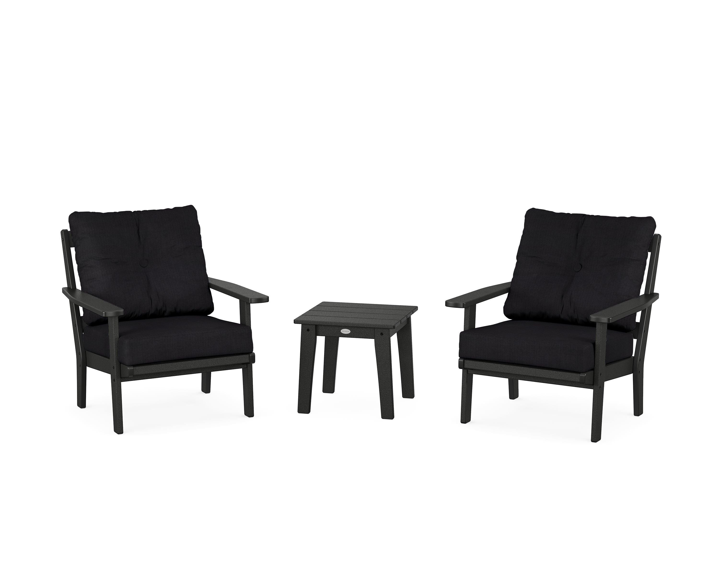 POLYWOOD Prairie 3-Piece Deep Seating Set in Black / Midnight Linen