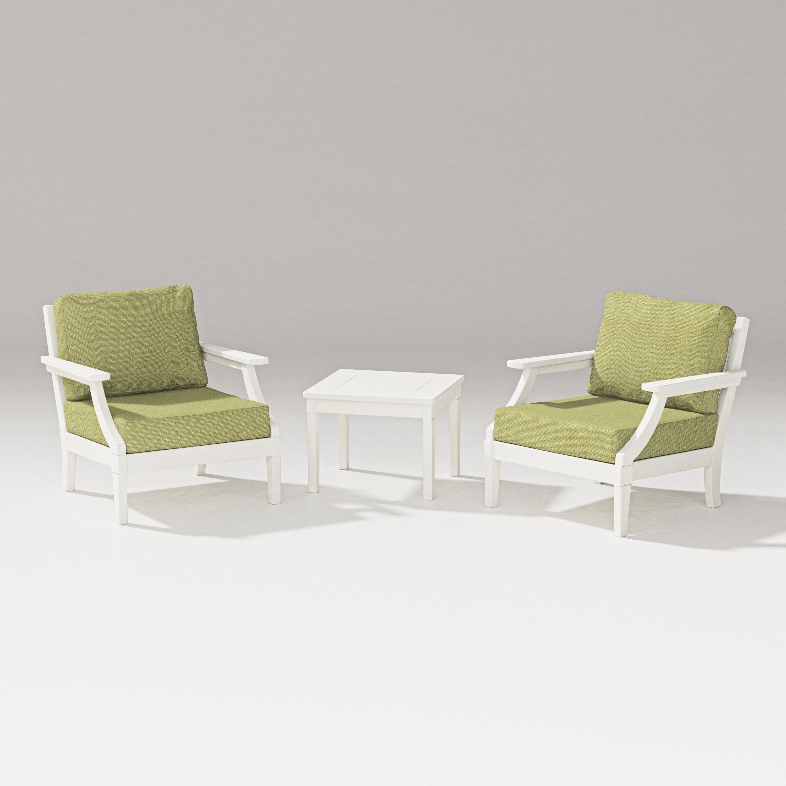 PW Designer Series Estate 3-Piece Lounge Chair Set in Vintage White / Chartreuse Boucle
