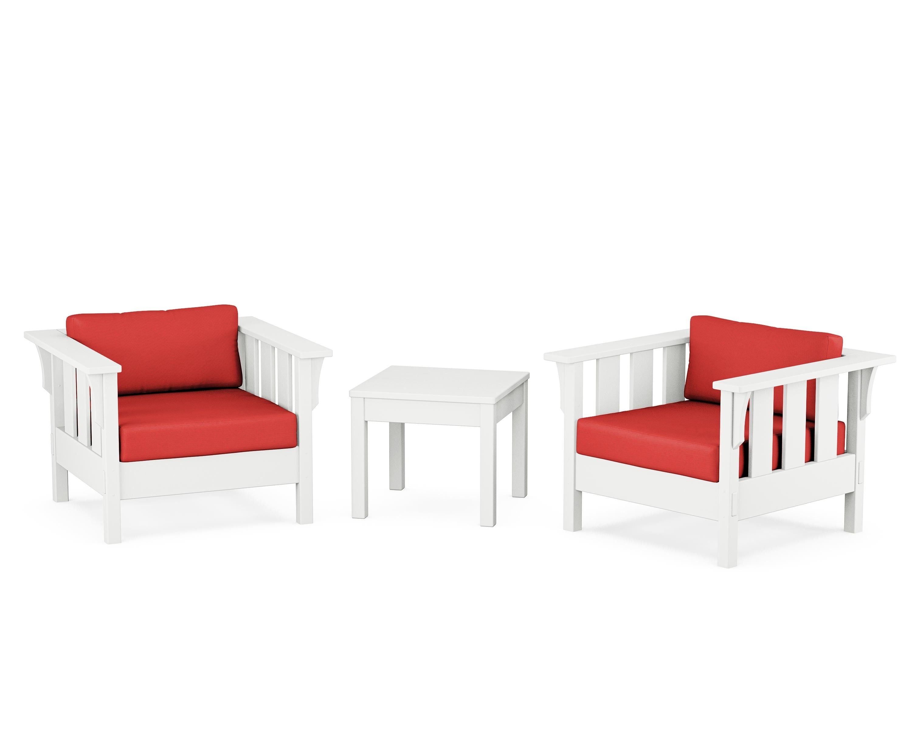 Martha Stewart by POLYWOOD Acadia 3-Piece Deep Seating Set in White / Crimson Linen