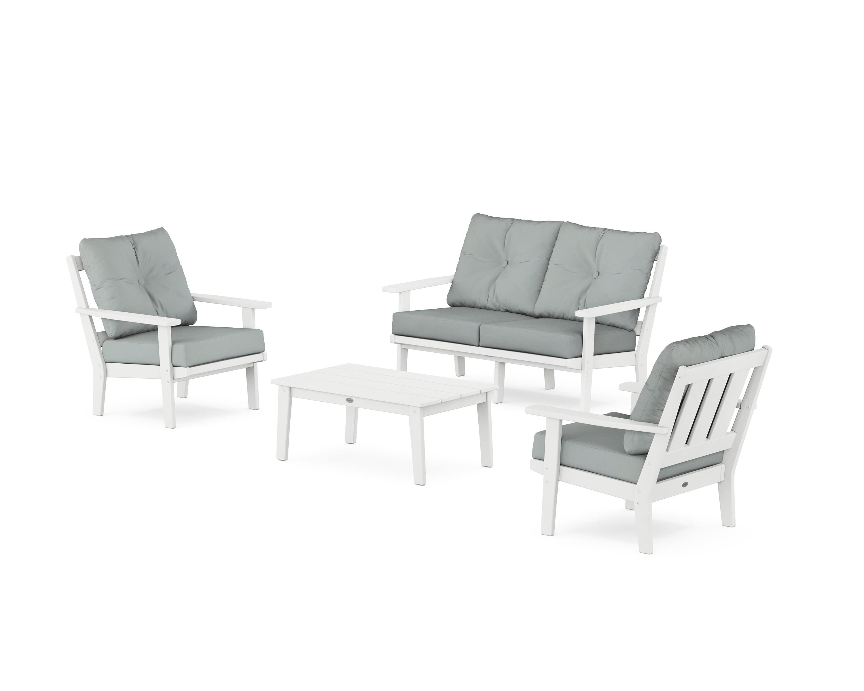 POLYWOOD Oxford 4-Piece Deep Seating Set with Loveseat in White / Spa