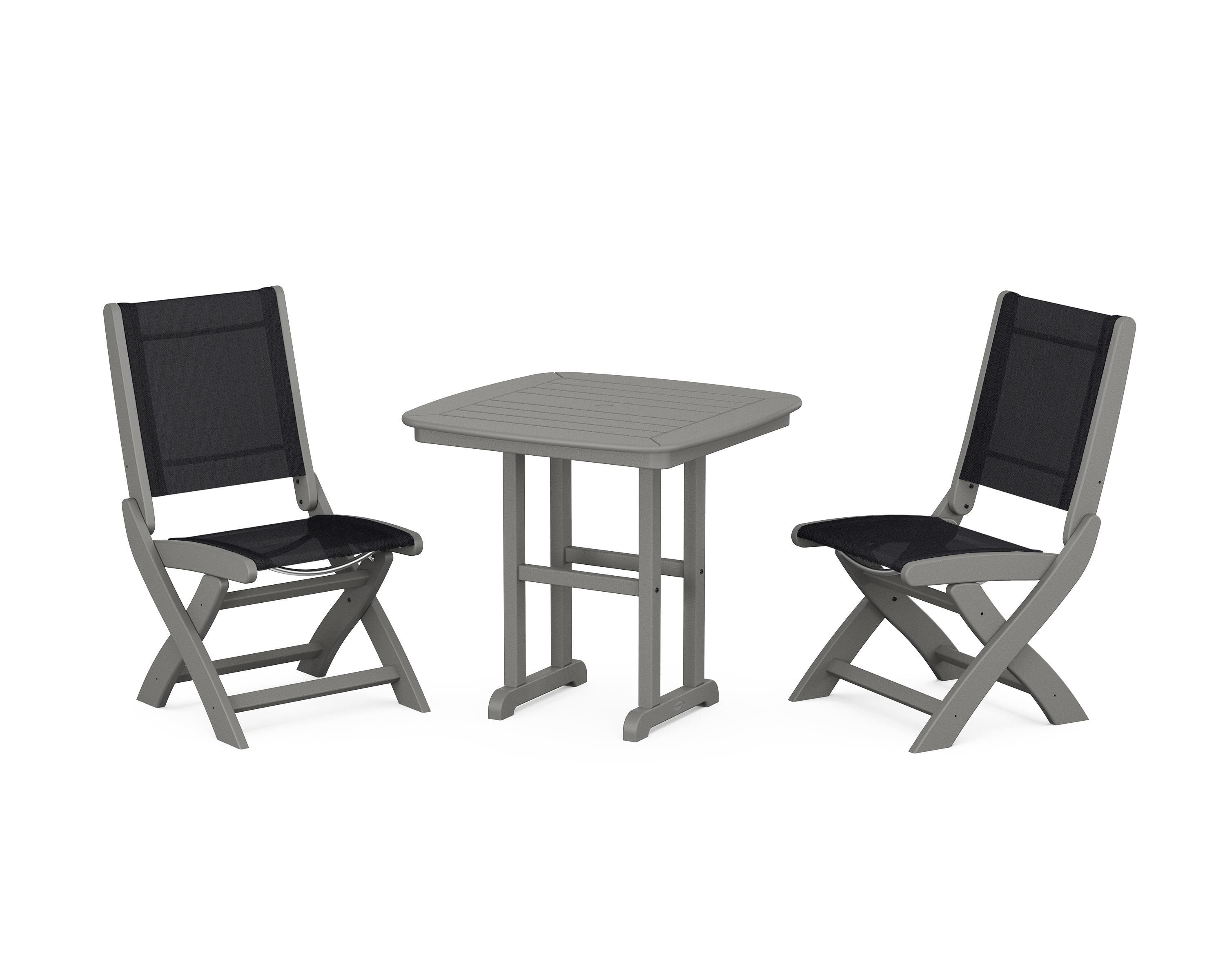 POLYWOOD Coastal Folding Side Chair 3-Piece Dining Set in Slate Grey / Black Sling