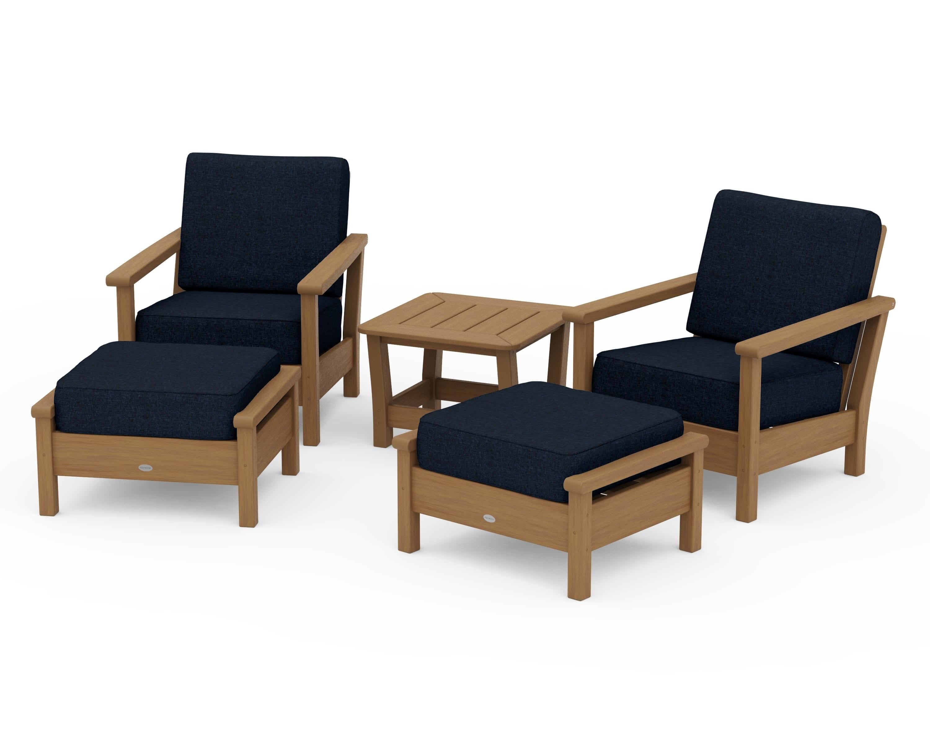 POLYWOOD Harbour 5-Piece Deep Seating Chair Set in Natural / Marine Indigo
