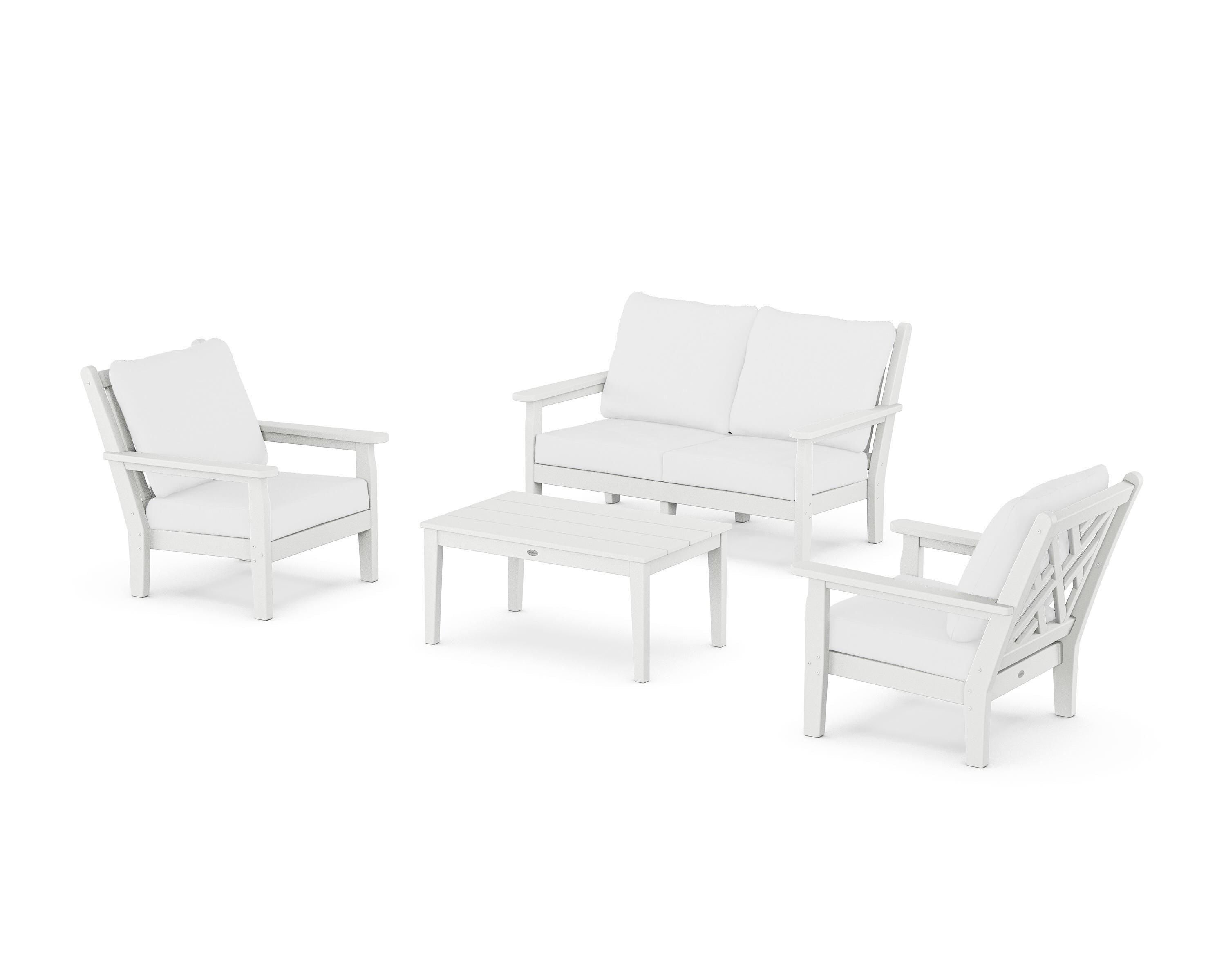 POLYWOOD Chippendale 4-Piece Deep Seating Set with Loveseat in White / Natural