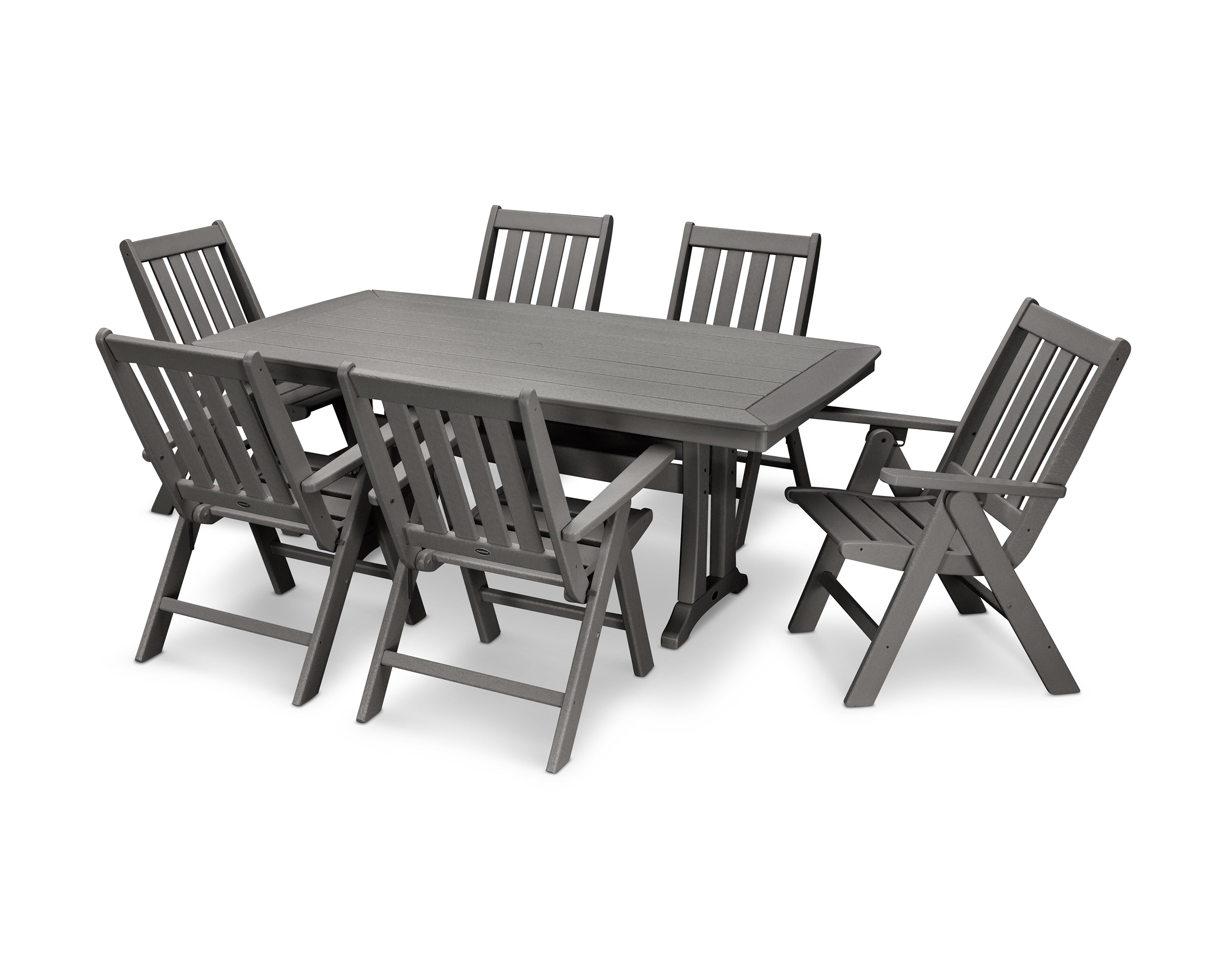 POLYWOOD Vineyard Folding Chair 7-Piece Dining Set with Trestle Legs in Slate Grey