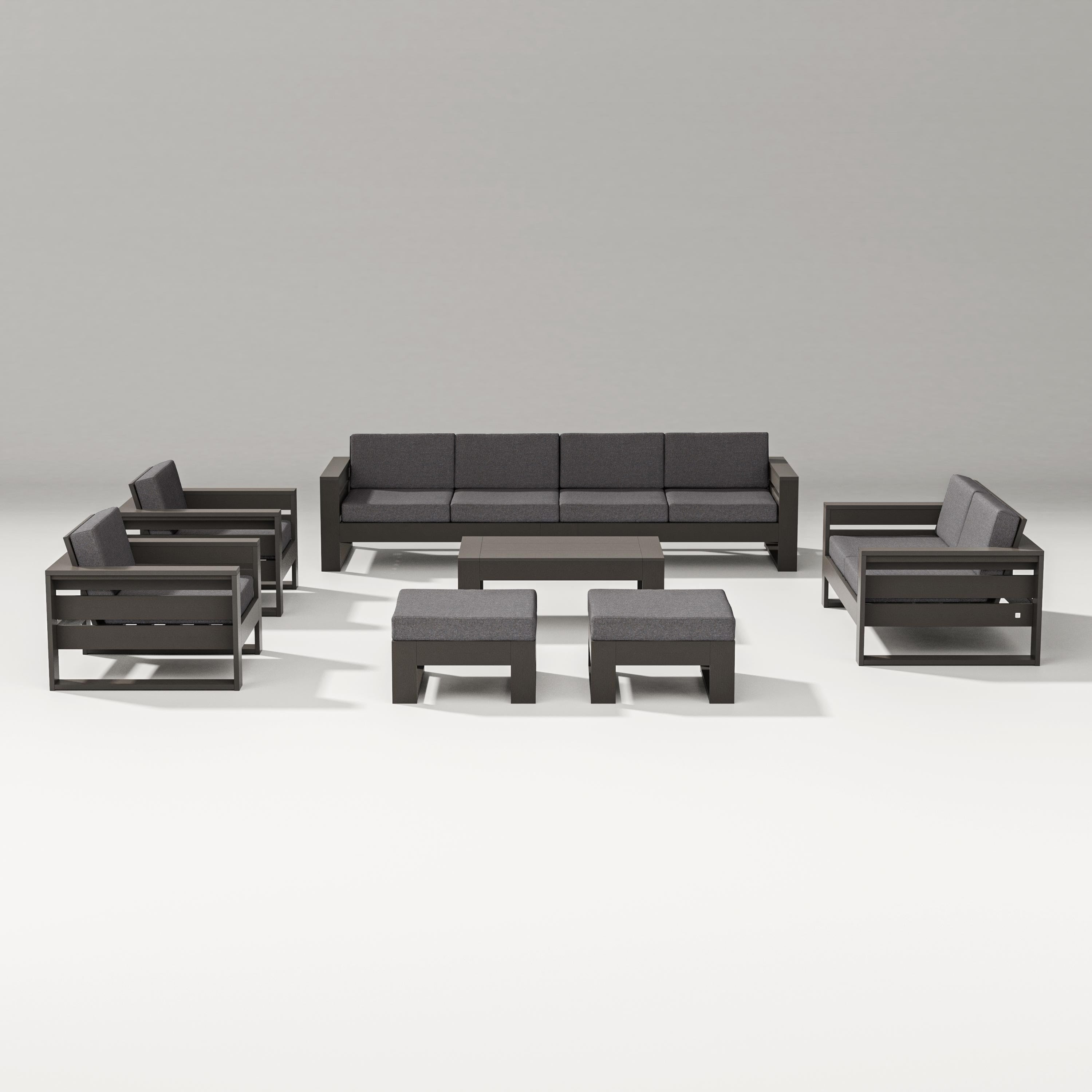 PW Designer Series Latitude 8-Piece Lounge Sofa Set in Vintage Coffee / Ash Charcoal