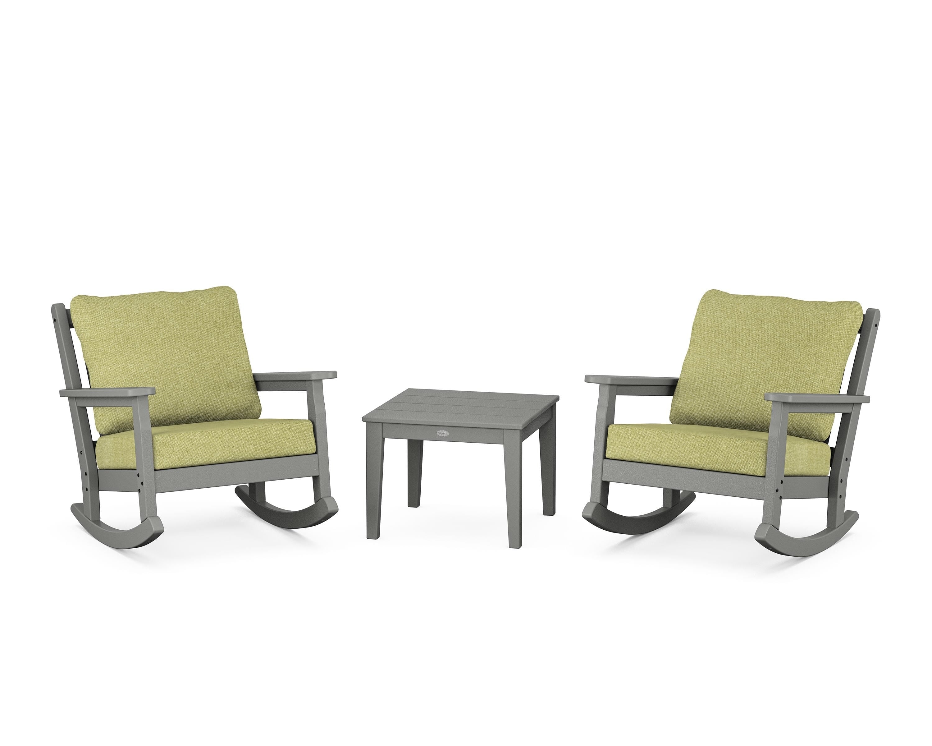 POLYWOOD Chippendale 3-Piece Deep Seating Rocker Set in Slate Grey / Chartreuse Boucle