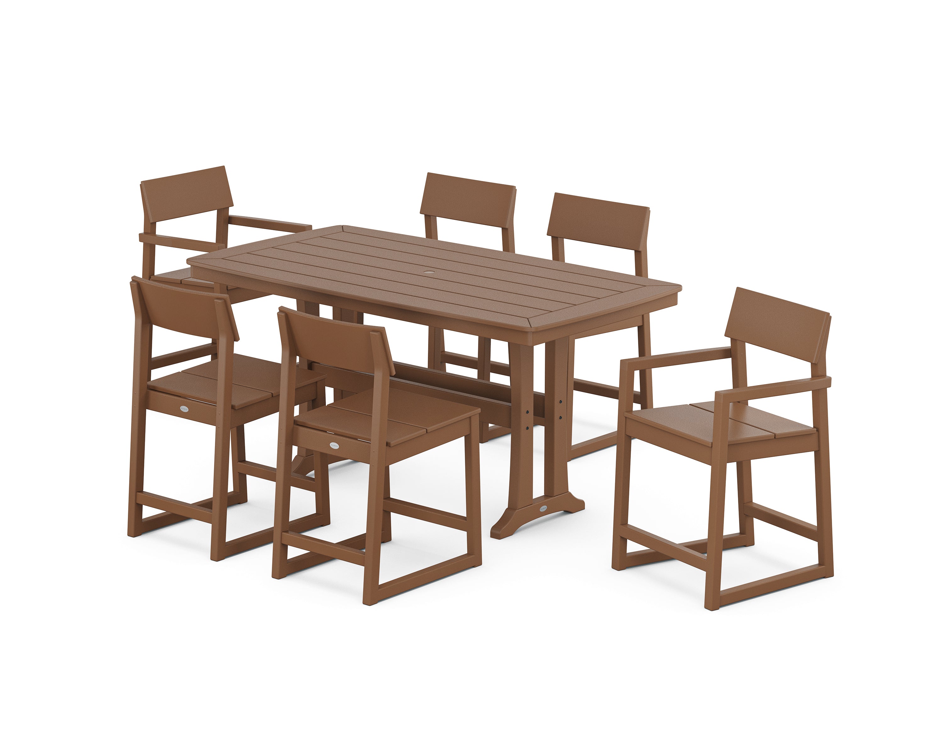 POLYWOOD EDGE 7-Piece Counter Set with Trestle Legs in Teak