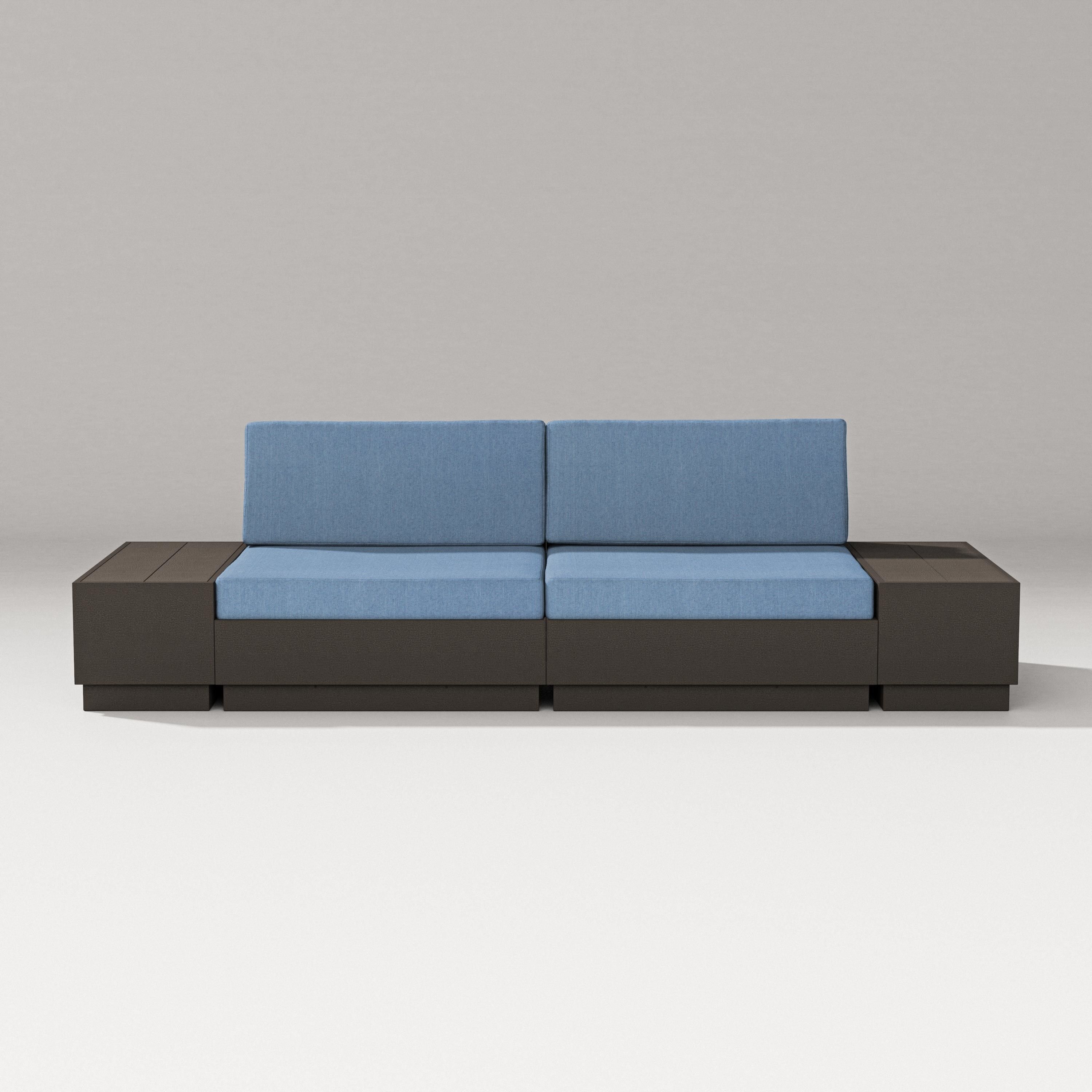 PW Designer Series Elevate 4-Piece Loveseat Sectional in Vintage Coffee / Sky Blue