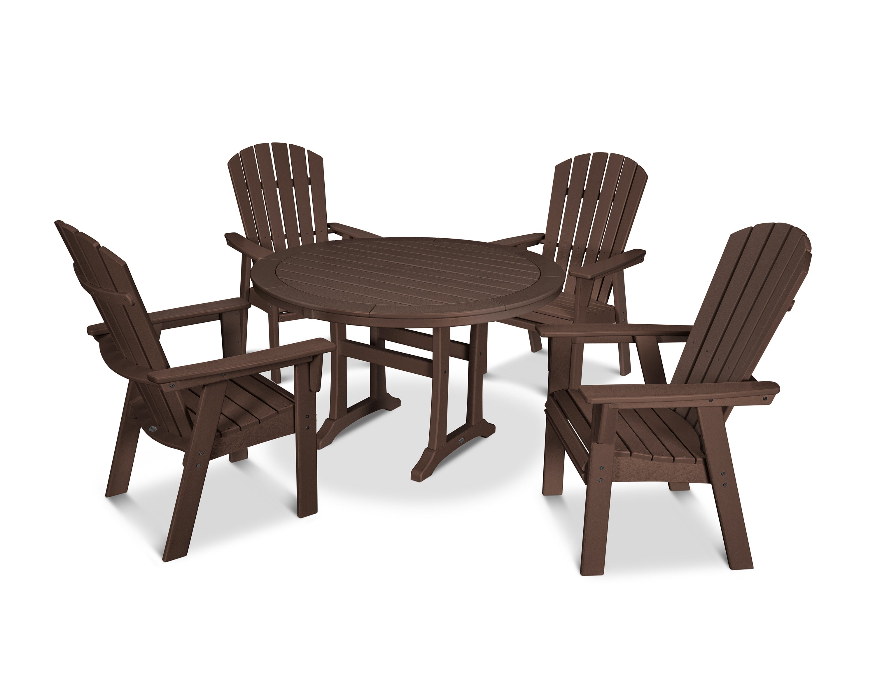POLYWOOD® Nautical Curveback Adirondack 5-Piece Round Dining Set with Trestle Legs in Mahogany