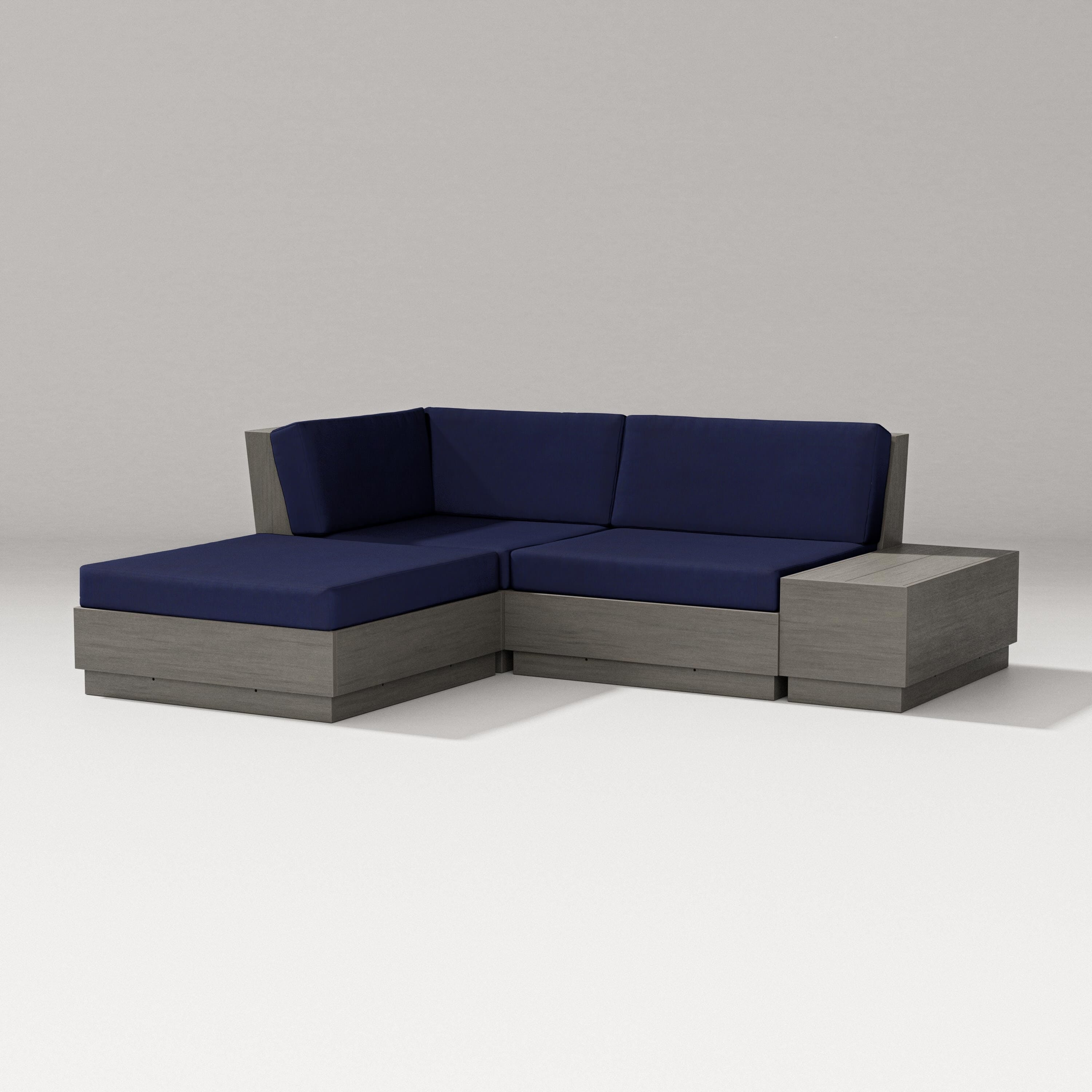 PW Designer Series Elevate Loveseat Sectional with Chaise in Driftwood / Navy