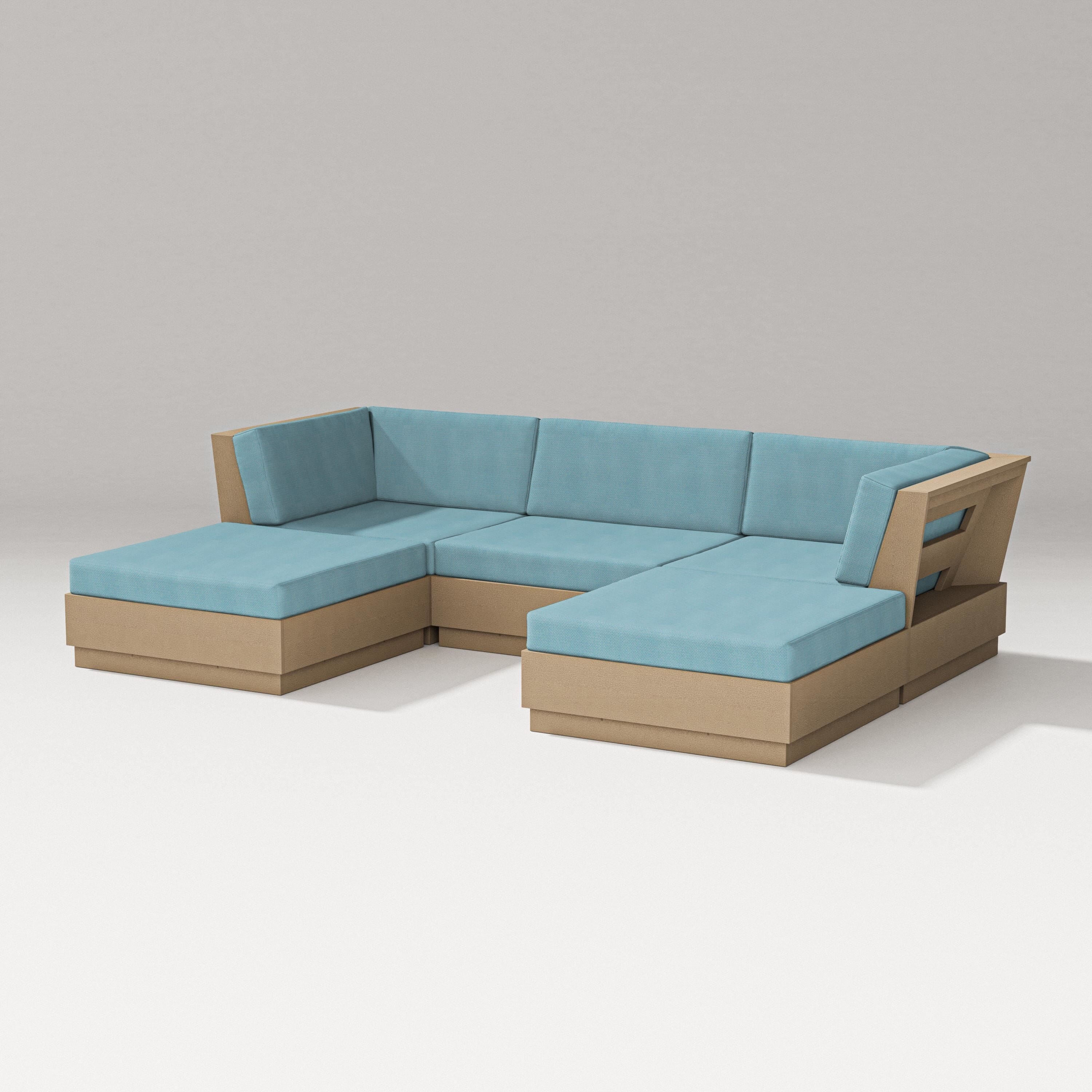 PW Designer Series Elevate Double Chaise Sectional in Vintage Sahara / Lattice Sky Blue