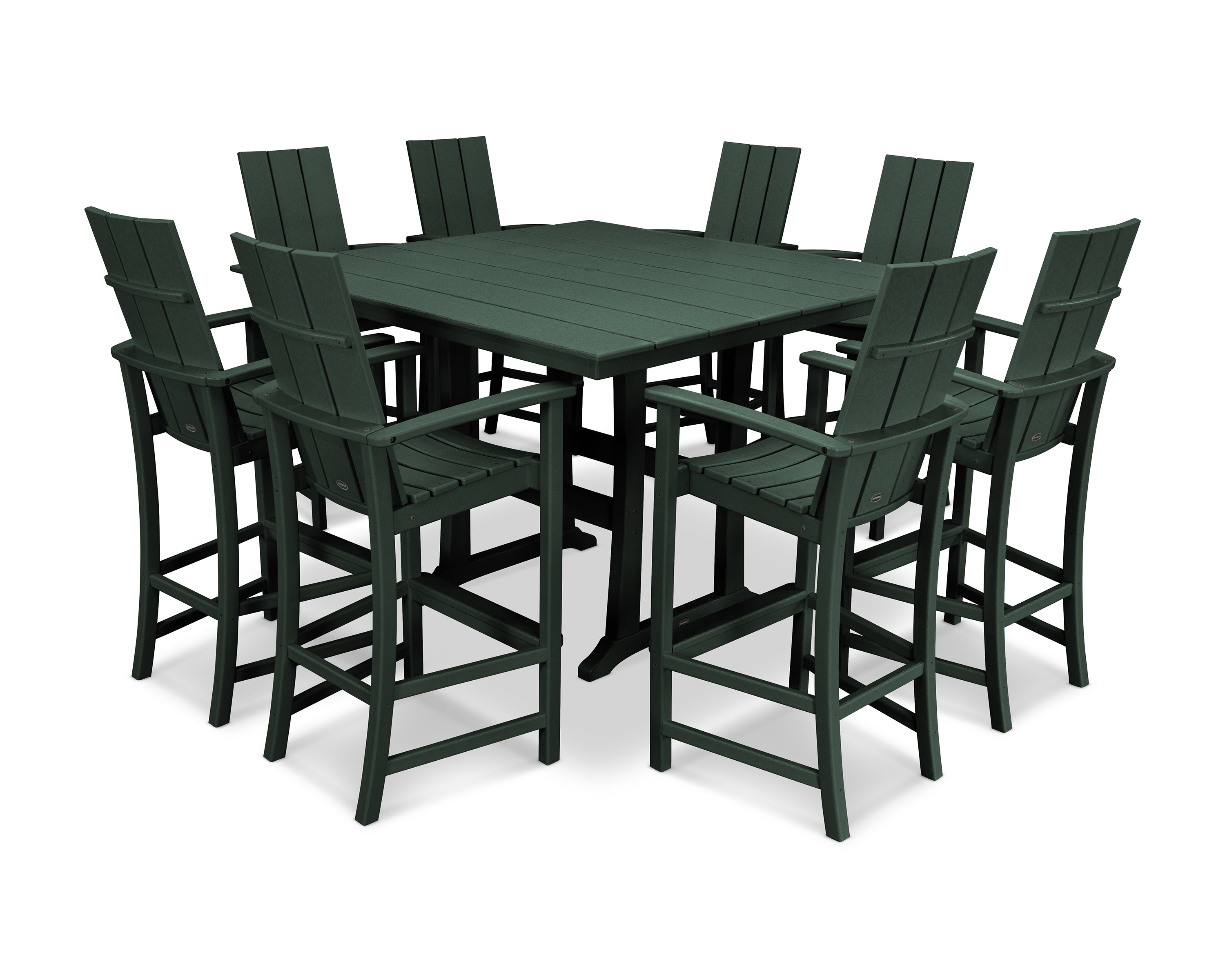 POLYWOOD® Modern Adirondack 9-Piece Farmhouse Trestle Bar Set in Green