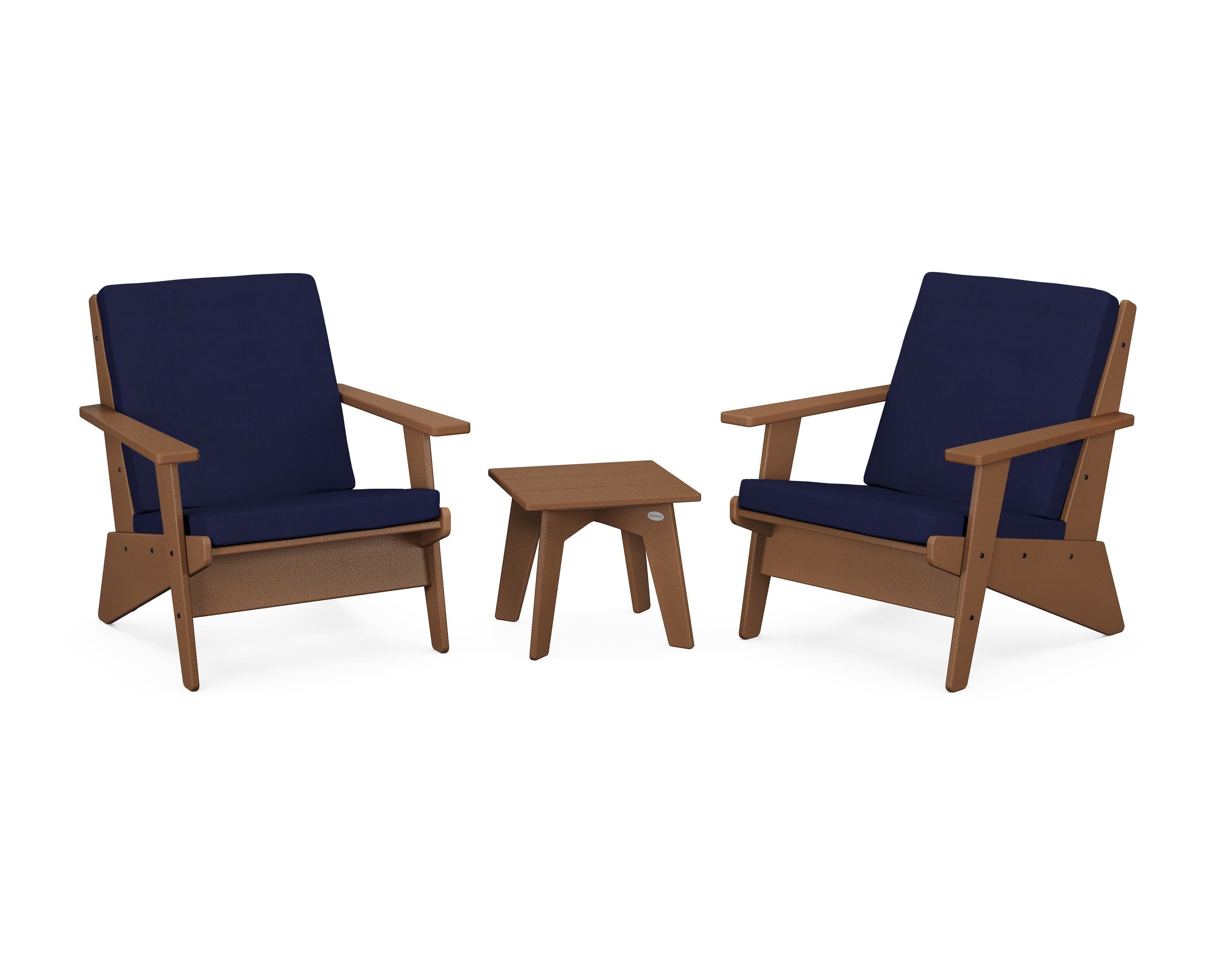 POLYWOOD Riviera Modern Lounge 3-Piece Set in Teak / Navy