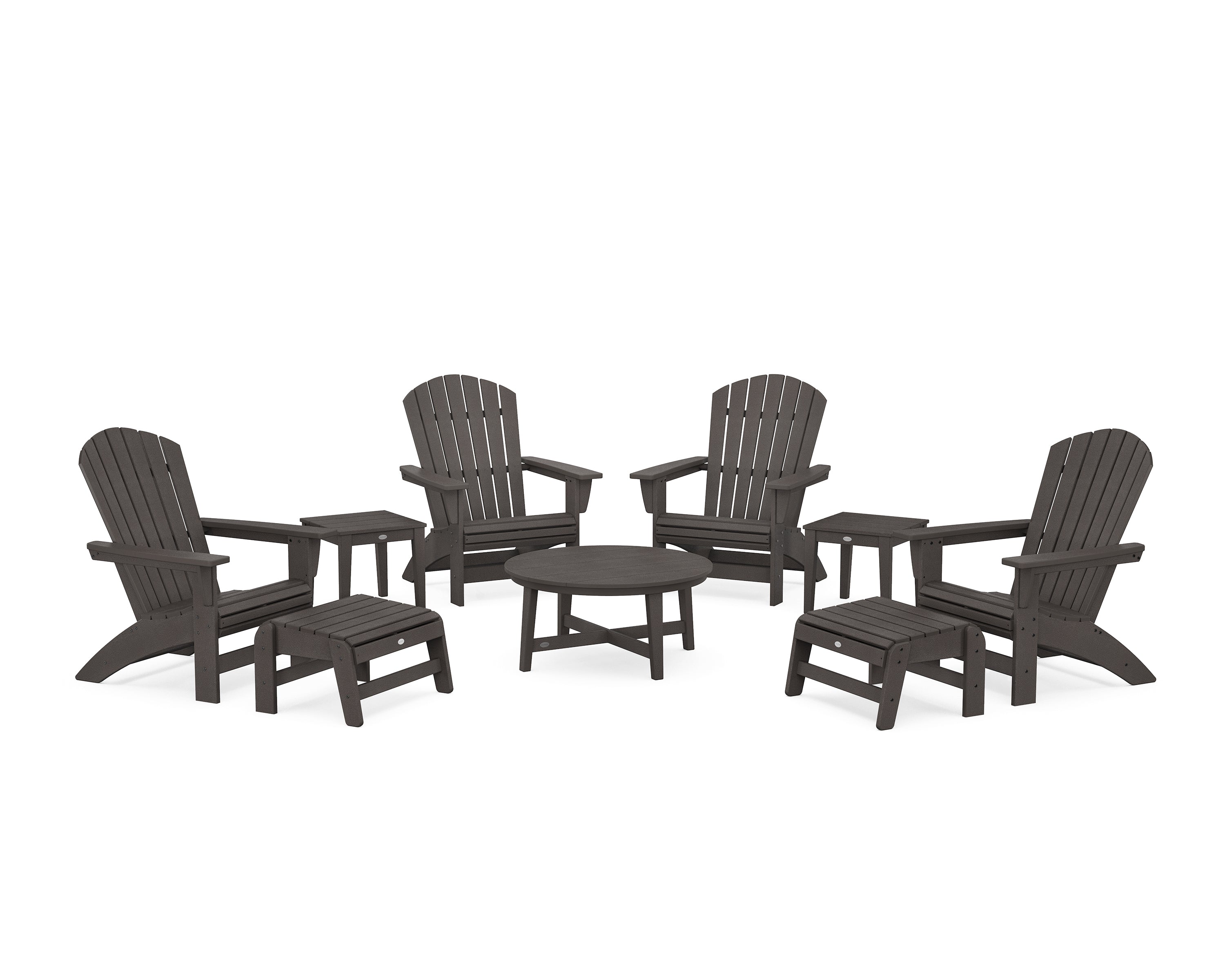 POLYWOOD Nautical Grand Adirondack 9-Piece Conversation Set in Vintage Coffee