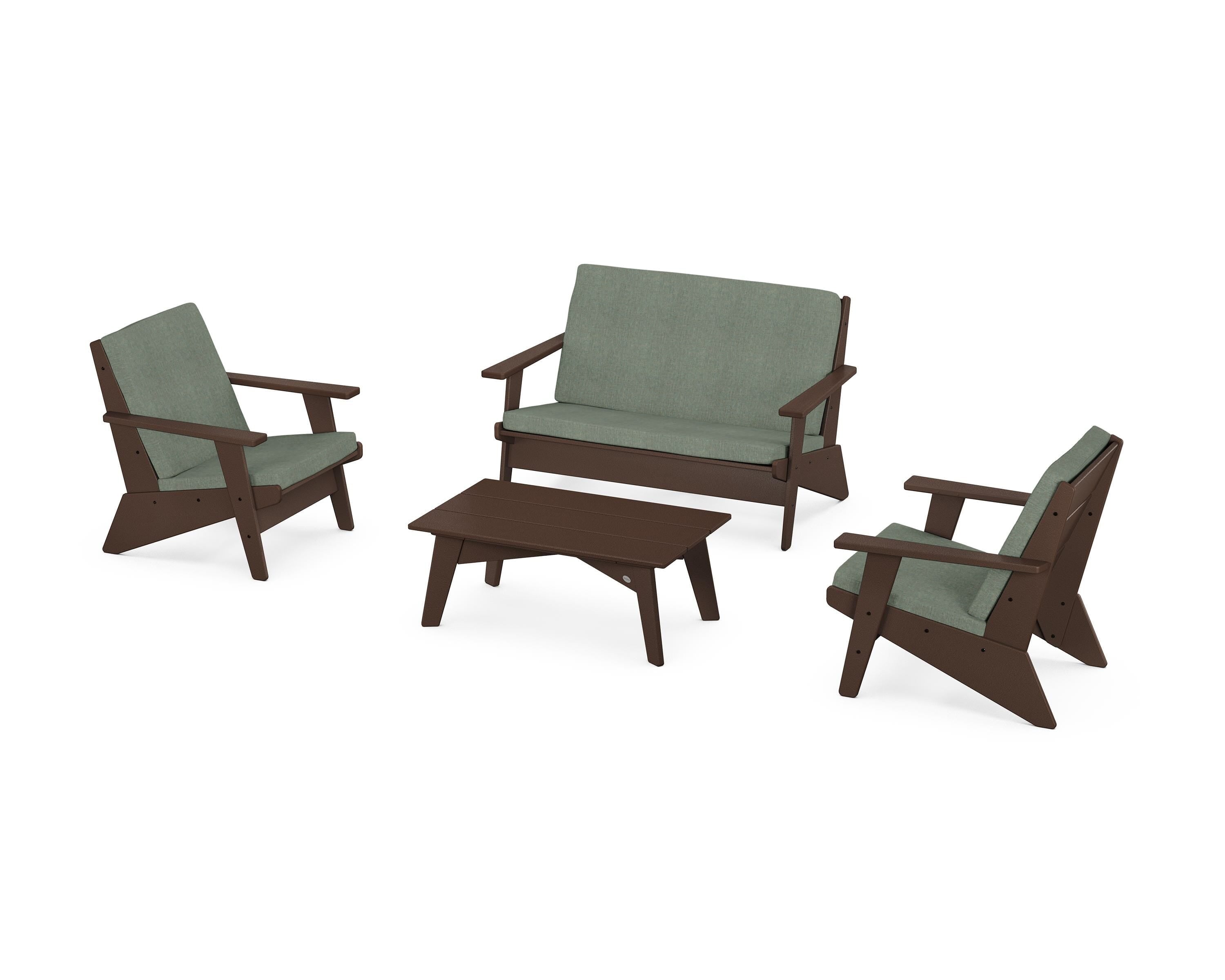 POLYWOOD Riviera Modern Lounge 4-Piece Set in Mahogany / Cast Sage