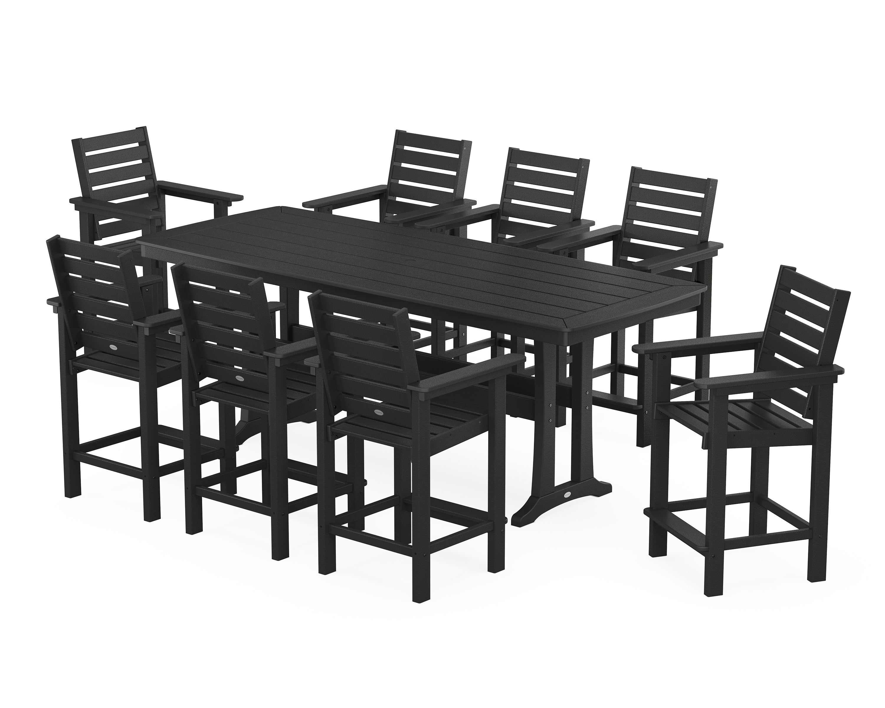 POLYWOOD Captain 9-Piece Counter Set with Trestle Legs in Black
